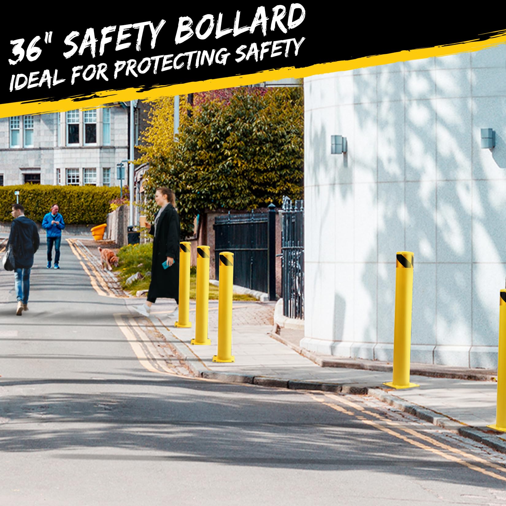 GAOMON 36 Inch Steel Safety Bollard Post with 4 Anchor Bolts, 4.5 Inch Diameter Security Traffic Barrier for Parking Lots, Warehouses, Driveways, and Sidewalks – Ideal for Enhanced Safety and Traffic Control, 2 Packs