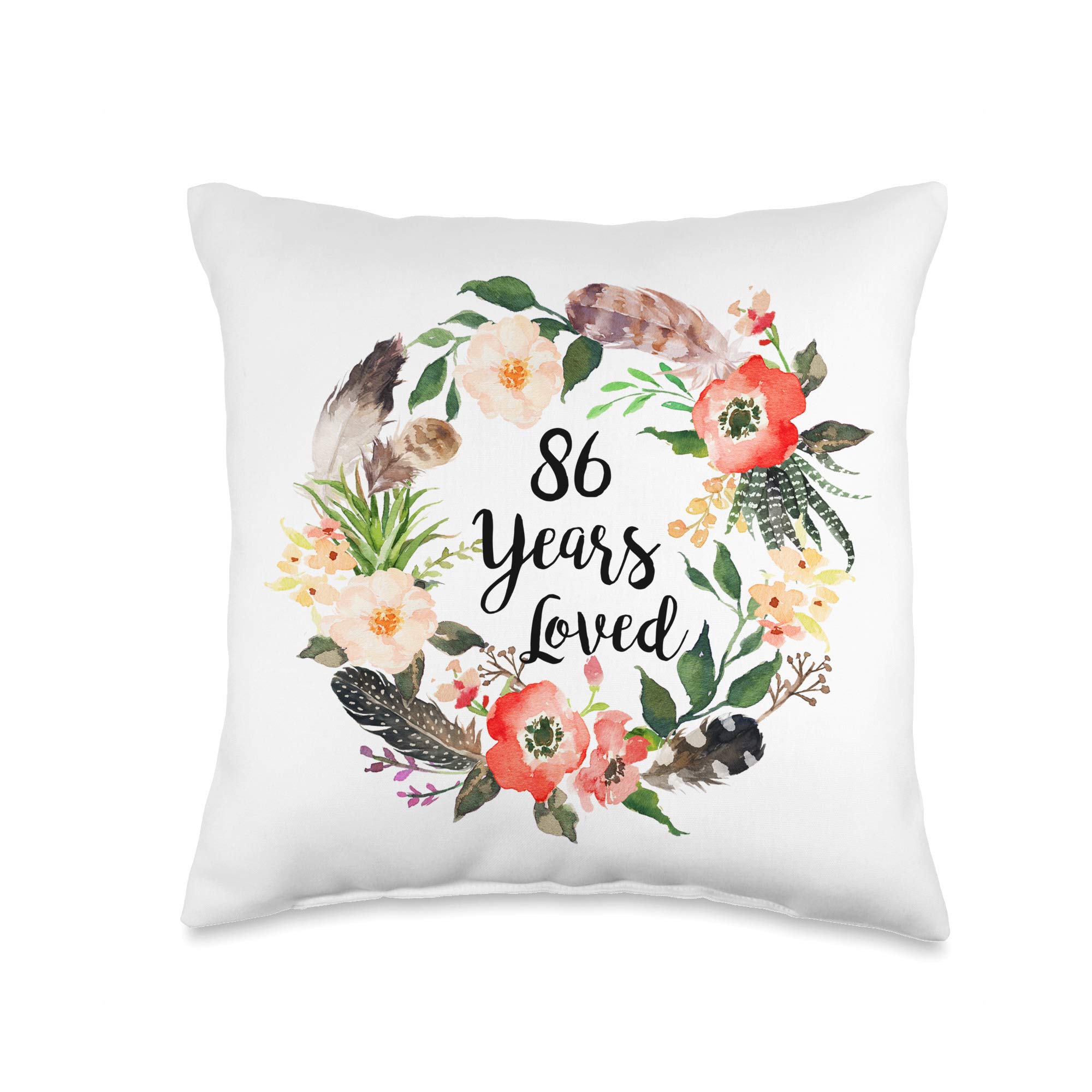 Teelaka Store 86th Birthday Gifts for Women - Vintage Floral Grandma Throw Pillow 16x16 Inch Multicolor Cushion - Perfect for Sofa, Bed Decor & Anniversary Gifts