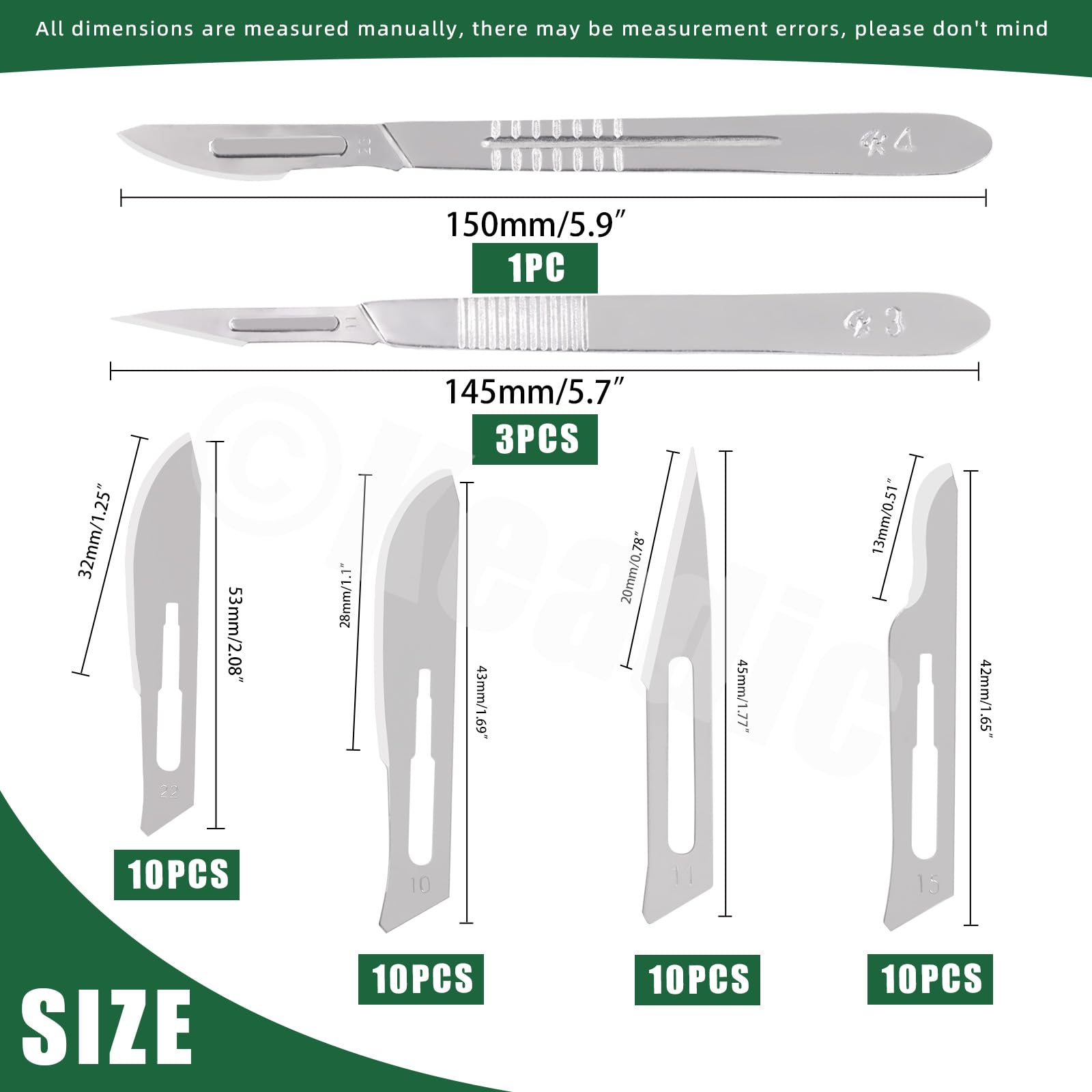 Keadic 44Pcs Surgical Scalpel Blades Set - #10 #11 #15 #22 Sterile High Carbon Steel Lab Knives with 2 Handles for Cutting, Sculpting, Callus Removal - Ideal for Medical Practice, Laboratory & DIY Crafts