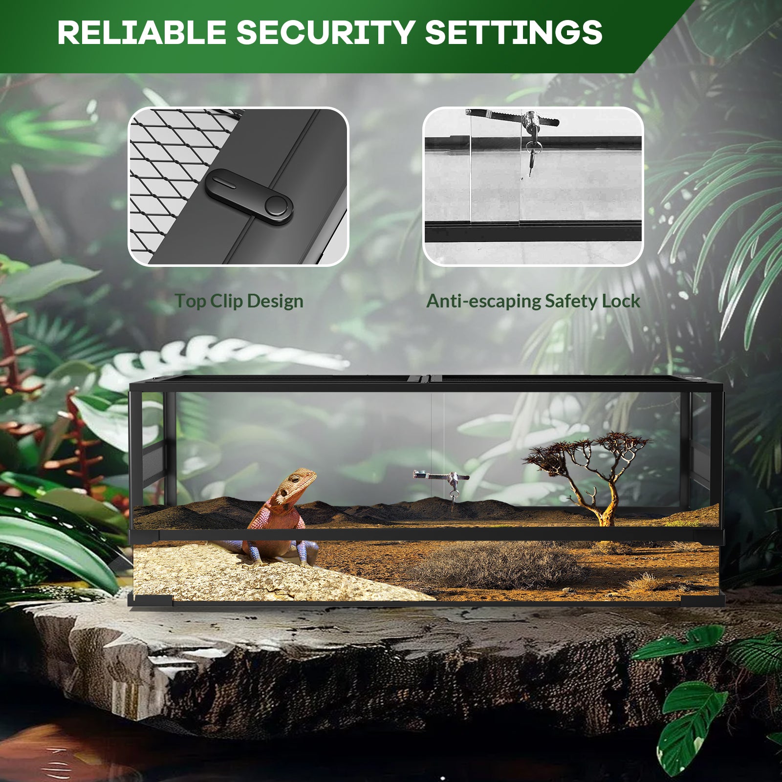 GARVEE 34 Gallon Reptile Glass Terrarium with Double Hinge Door & Anti-Escape Design - Top & Side Screen Ventilation for Lizards, Snakes & Geckos - Perfect for Reptile Habitat & Home Decor