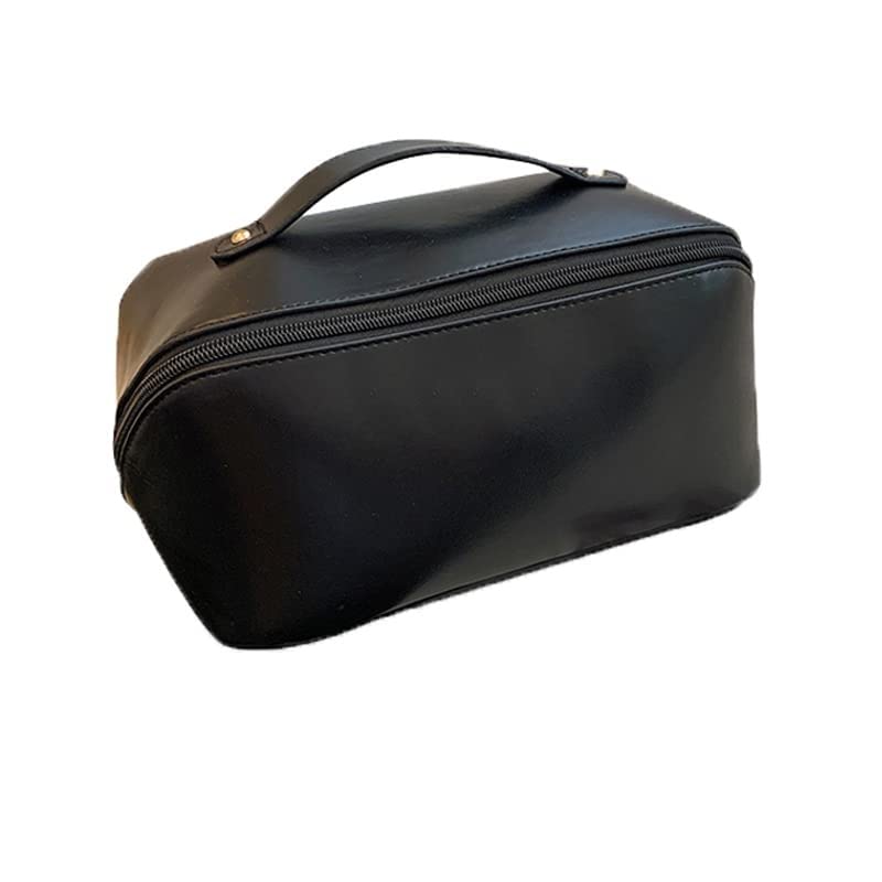 Large Capacity Water-Resistant Leather Makeup Bag - Double Layer Travel Cosmetic Organizer for Women | Perfect for Toiletries, Cosmetics & Travel Essentials | Ideal for Vacation, Gym & Daily Use