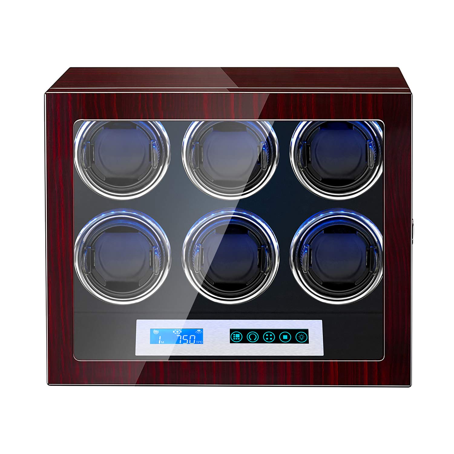 JQUEEN 6 Watch Winder with Piano Finish & High-Gloss Lacquer - Adjustable Watch Pillows, Quiet Japanese Mabuchi Motor, Built-in LED Light - Perfect for Automatic Watch Collection, Display & Storage at Home/Office