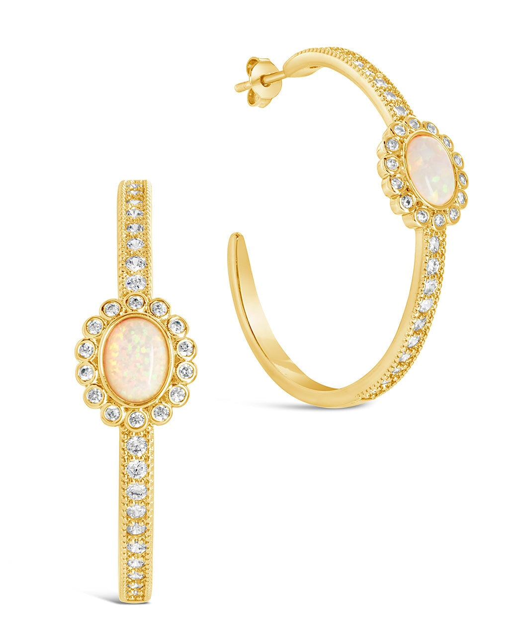 Carina CZ Studded Opal Hoop Earrings for Women - Elegant Cubic Zirconia & Opal Gemstone Jewelry - Perfect for Parties, Weddings & Everyday Wear
