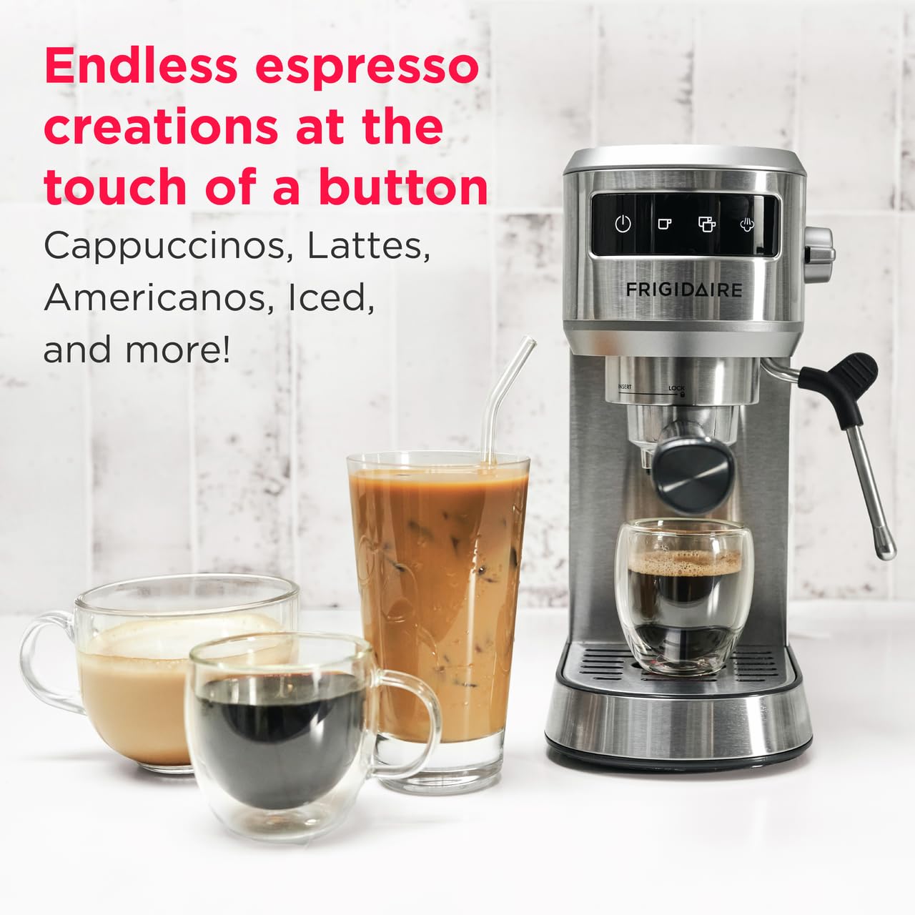 Frigidaire 20 Bar Compact Espresso Machine with Milk Frother & Tamper - Stainless Steel Coffee Maker for Cappuccino, Latte & Espresso - Perfect for Home, Office & Coffee Shop Use