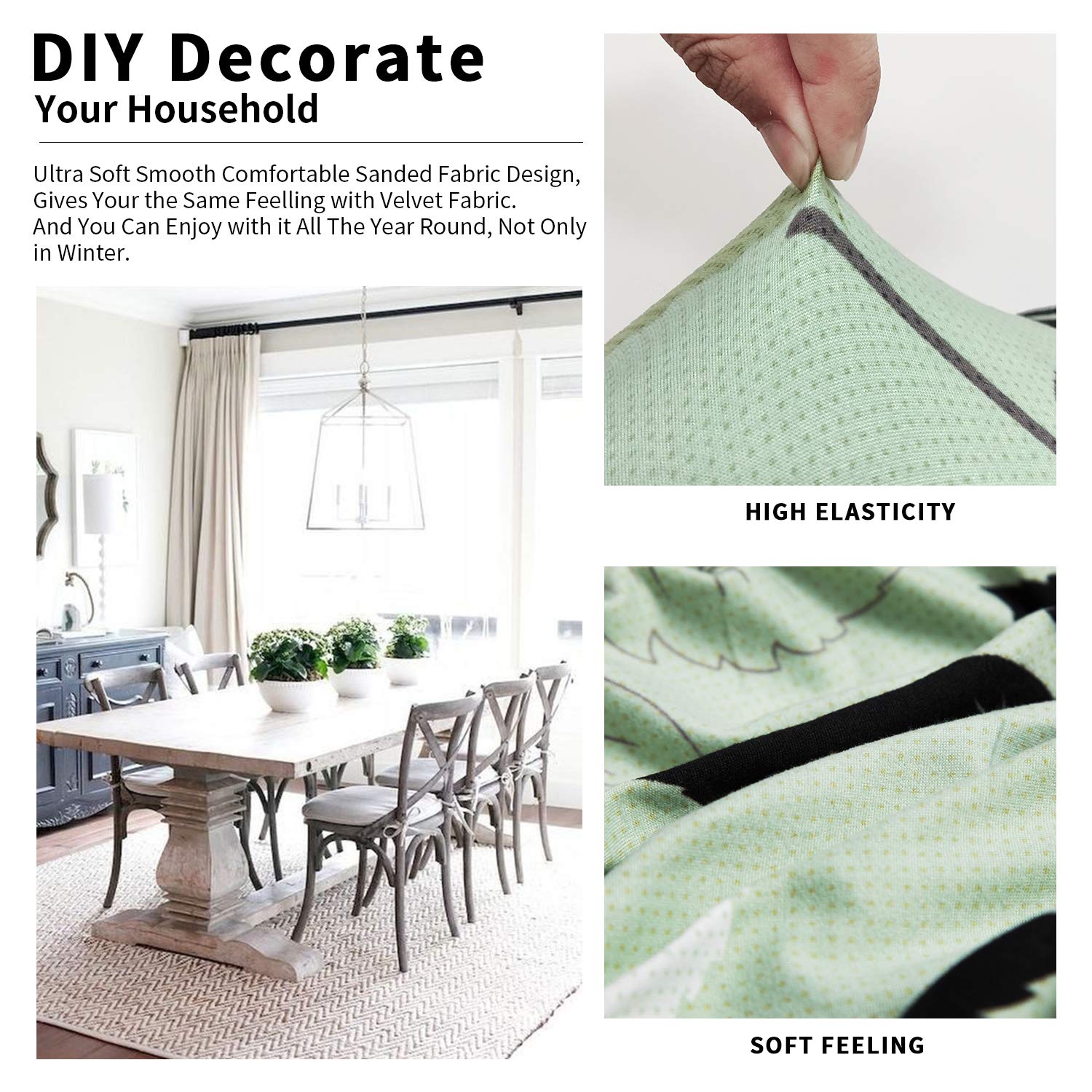 Stretch Printed Chair Covers with Elastic Ties & Buttons - Removable Washable Dining Chair Protector Slipcovers for Dining Room & Office (Green) - Perfect for Home Decor & Furniture Protection