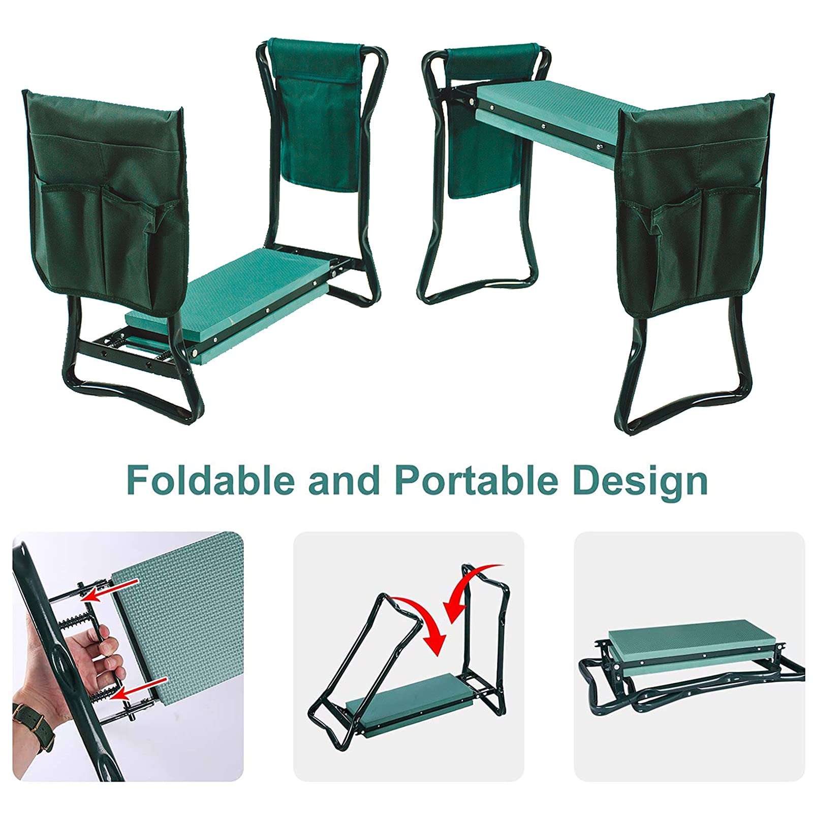 **Foldable Garden Kneeler and Seat with 2 Tool Pouches – Multi-Use Bench with Soft Kneeling Pad – Perfect Gardening Gift for Women, Men, Parents & Seniors – Ideal for Planting, Weeding & Outdoor Work**