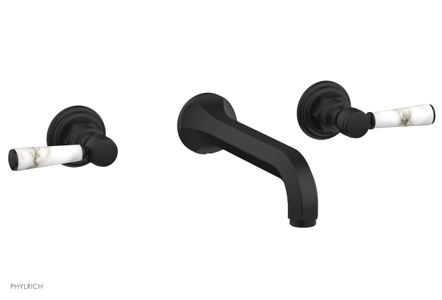 HEX TRADITIONAL Wall Lavatory Set - White Marble Lever Handles 500 13 - Modern Bathroom Faucet for Sink, Vanity & Powder Room (Oil Rubbed Bronze Finish)