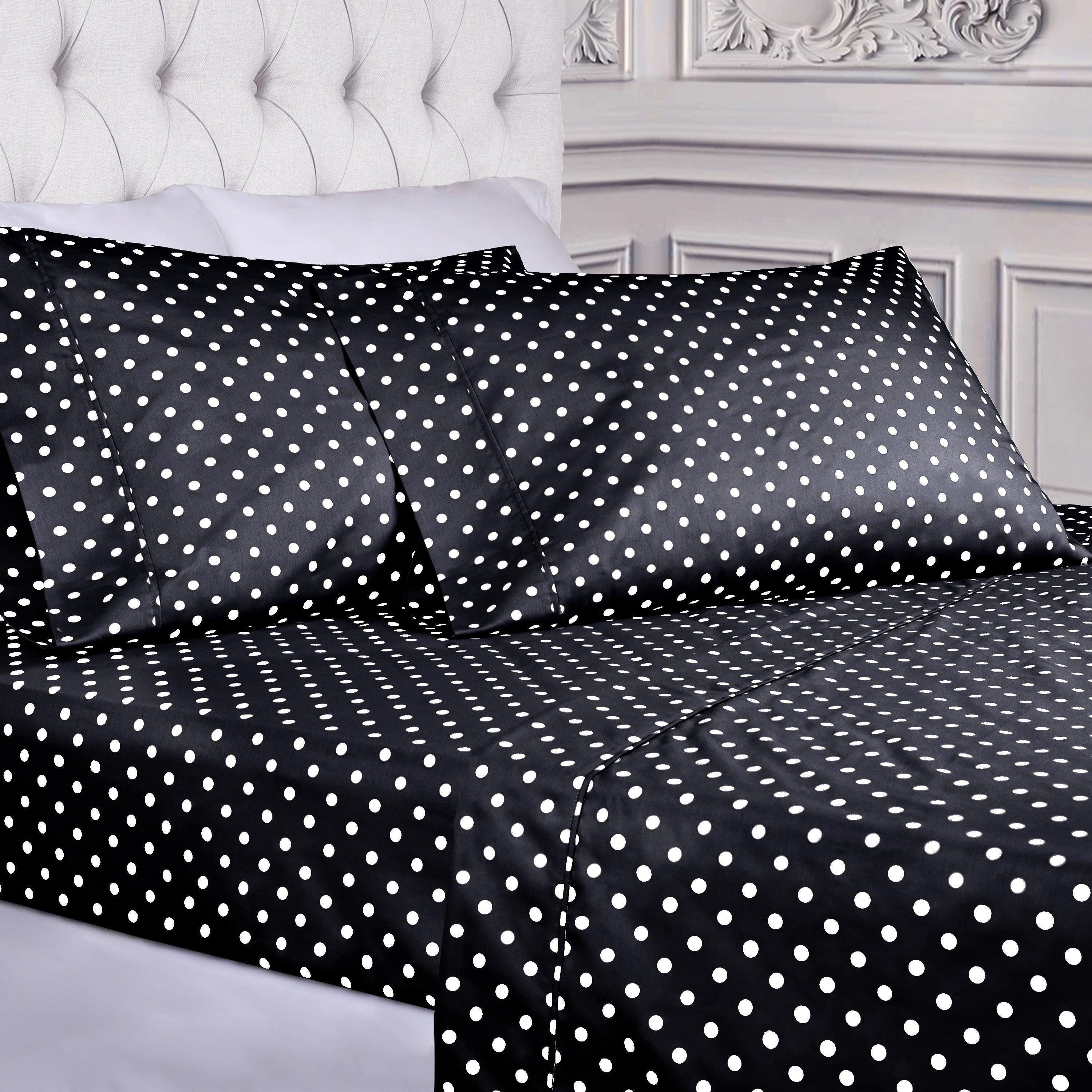 Polka Dot 600 Thread Count Cotton Blend Deep Pocket Sheet Set - Queen Size Bed Sheets for Comfortable Sleep - Perfect for Master Bedroom, Guest Room & Dorm