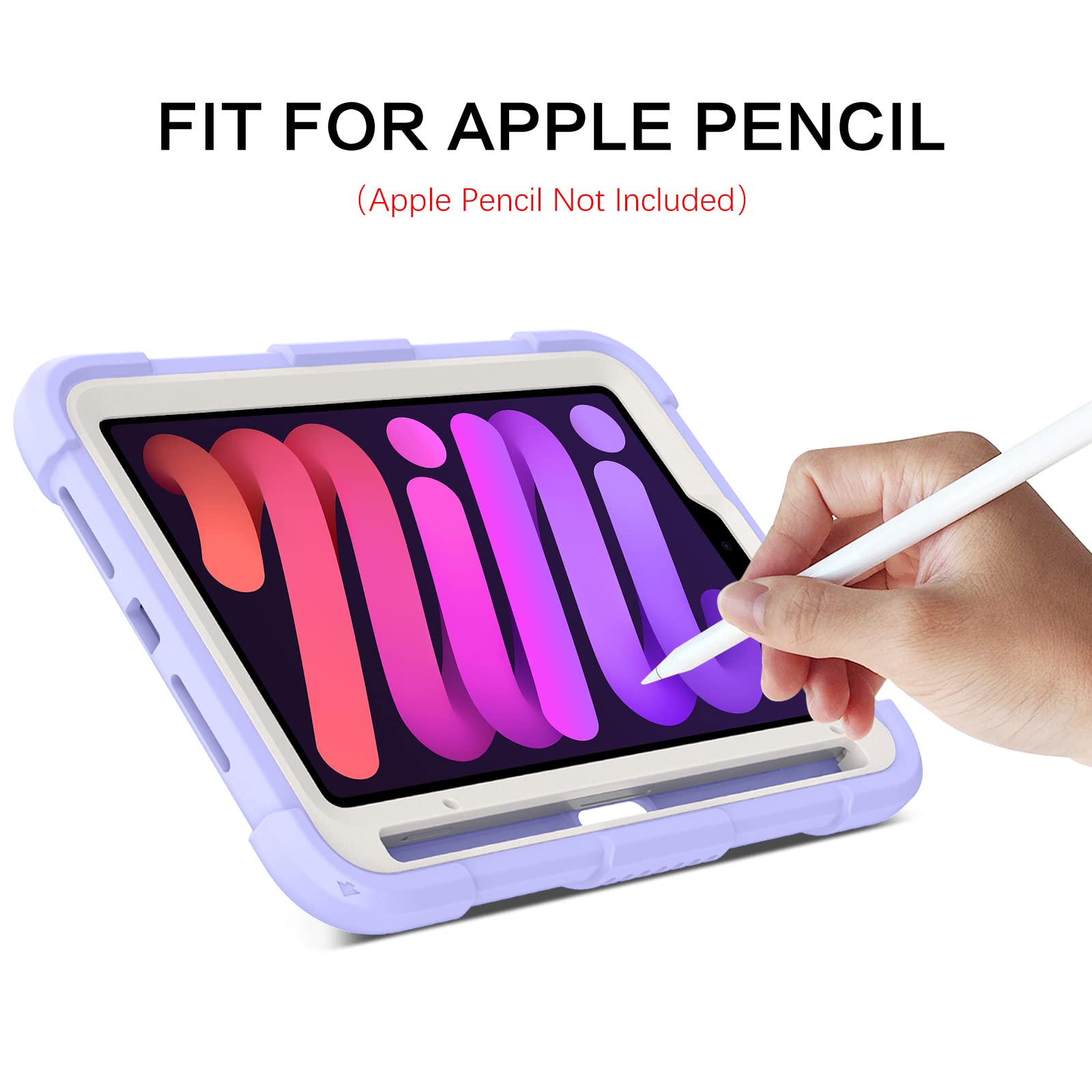BENTOBEN iPad Mini 7 Case with Pencil Holder & Kickstand - Shockproof Protective Cover for iPad Mini 7th/6th Gen (2024/2021) - Heavy Duty Bumper Case for Kids & Adults - Purple Design - Perfect for School, Travel & Everyday Use