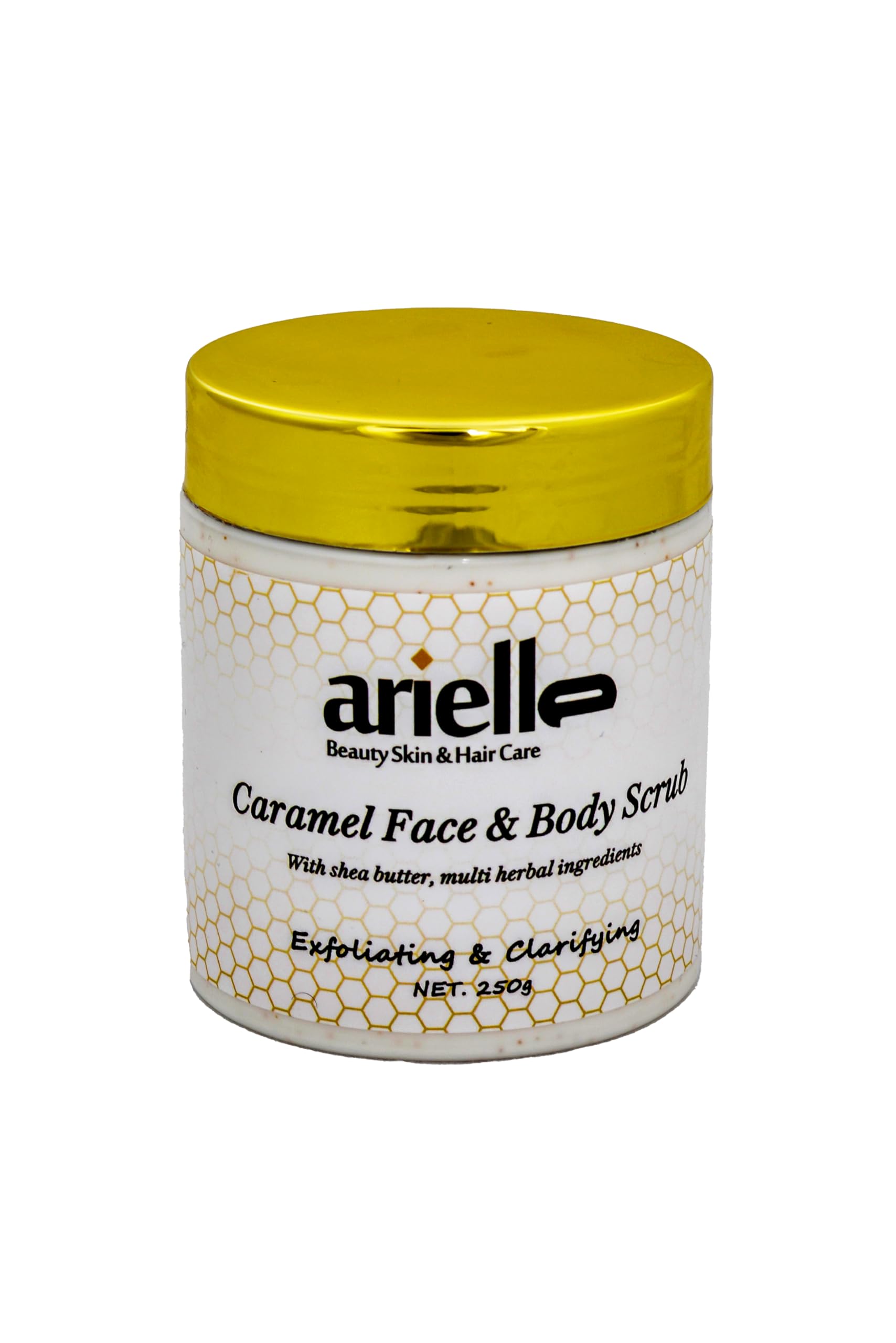 Arielle Caramel Scrub - Natural Face & Body Exfoliator with Shea Butter & Herbal Ingredients for Smooth, Glowing Skin | 250g NET | Perfect for Dry Skin & Spa Day Self-Care Routine