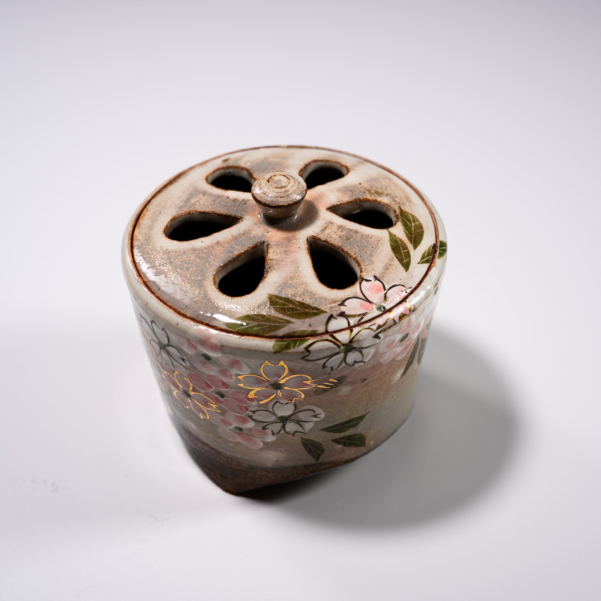 Kyo Kiyomizu Ware Ceramic Incense Burner - Kenzante Sakura Design | Japanese Zen Meditation, Home Decor & Aromatherapy Accessory