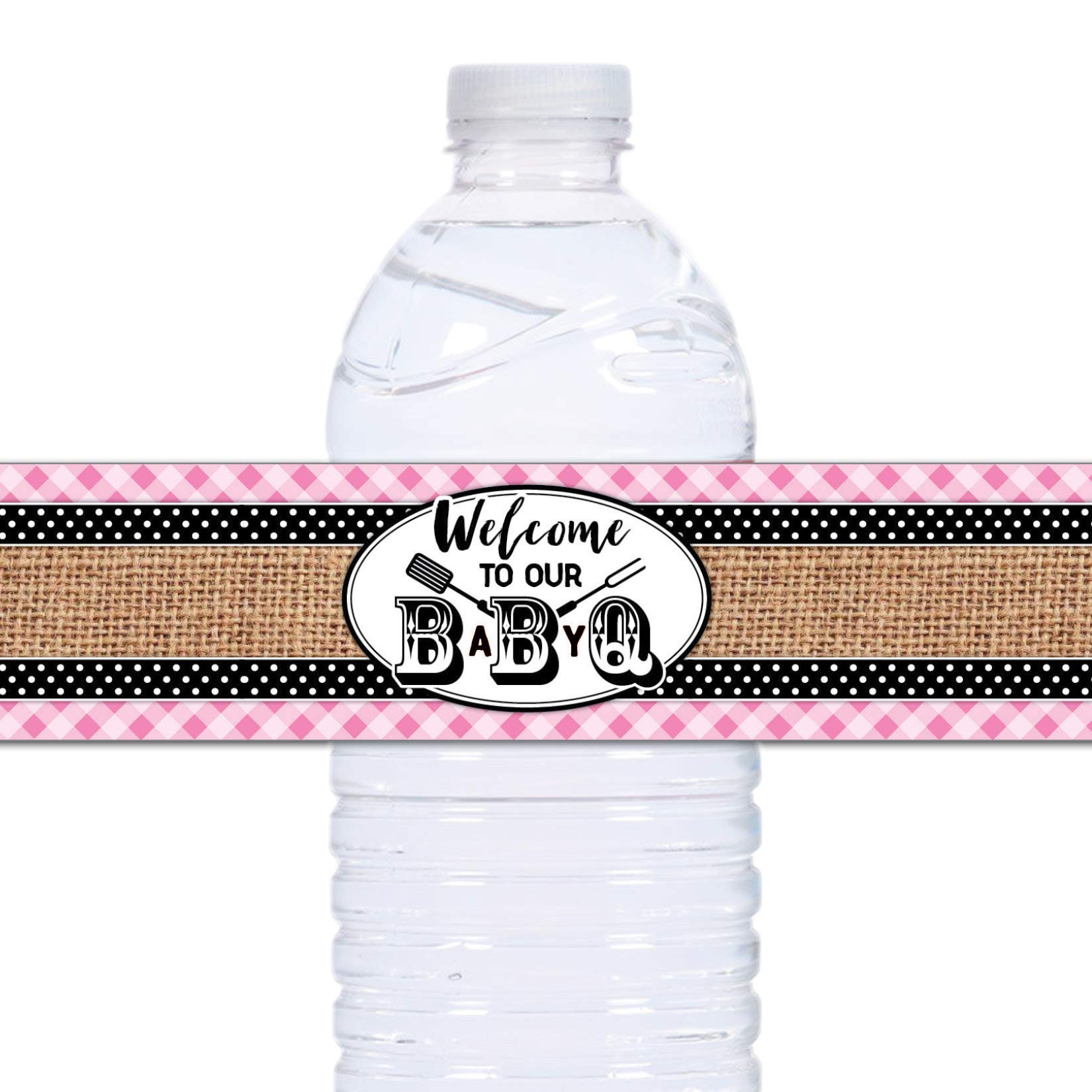 21 Waterproof Self-Adhesive Baby Q Water Bottle Labels - Pink for BBQ & Outdoor