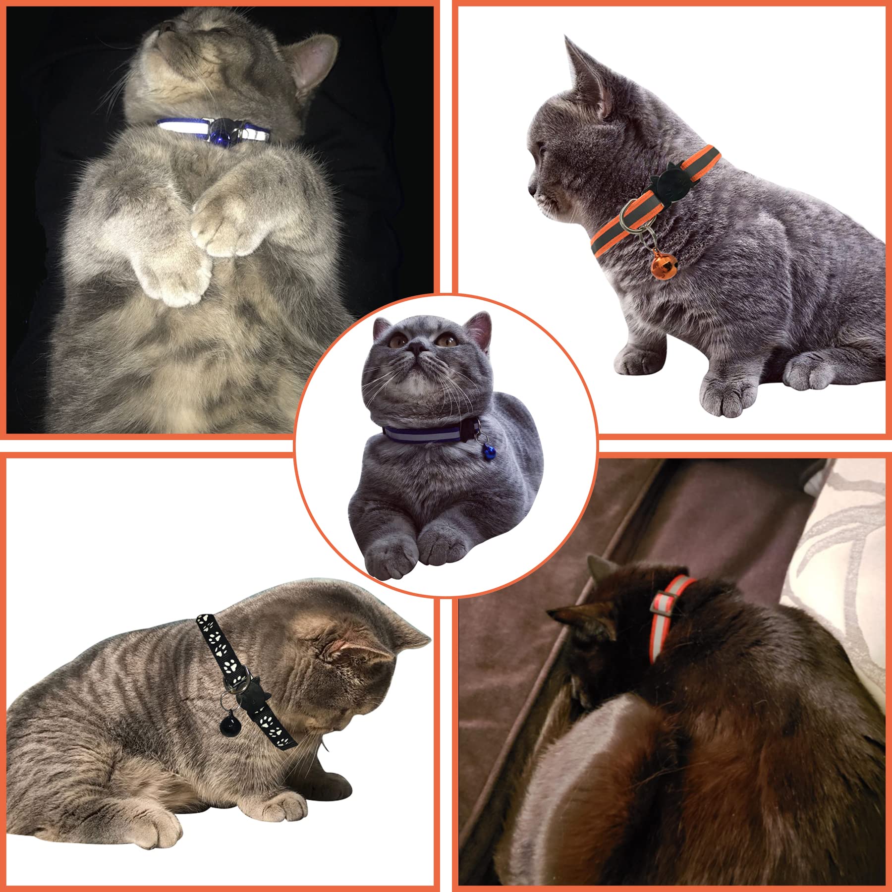 **Breakaway Cat Collars with Bell - Reflective Nylon Pet Collars for Cats & Puppies (2 Pink + 2 Sky Blue) - Safe & Comfortable for Indoor/Outdoor Adventures**