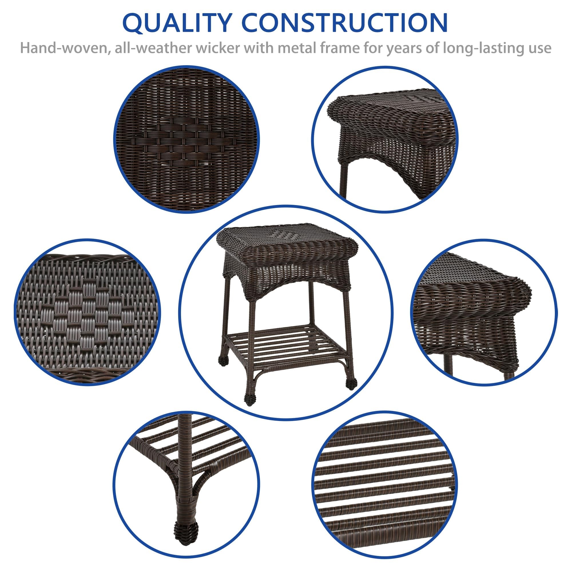 Stylish Outdoor Espresso Wicker End Table - Weather-Resistant Patio Side Table for Coffee & Drinks - Perfect for Garden, Poolside & Balcony Decor