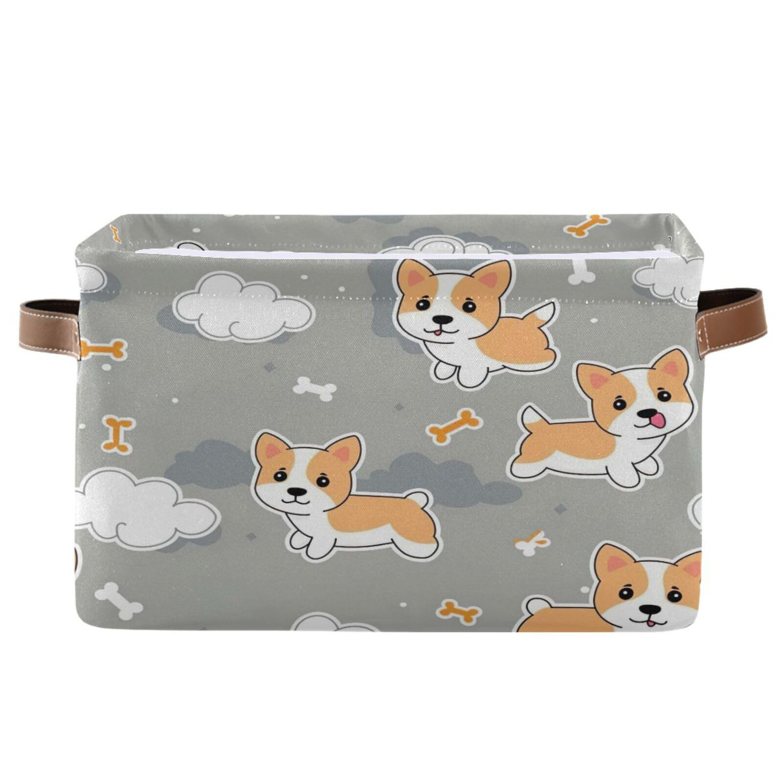 2-Pack Large Square Cartoon Dog Storage Baskets with Handles, Foldable Multi-Purpose Closet Organizer for Toys, Books & Clothes - Perfect for Kids' Room, Nursery & Home Organization