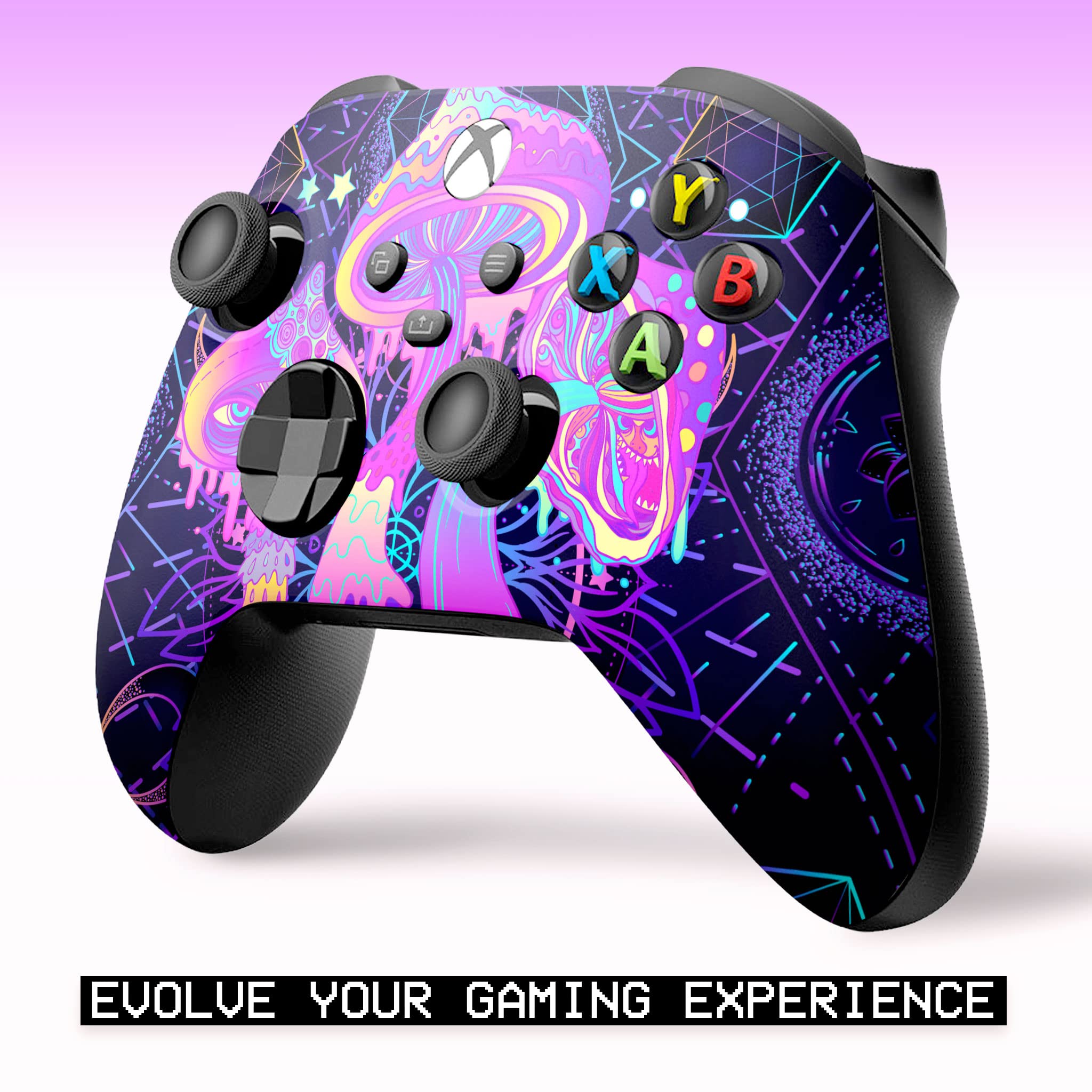 Custom Psychedelic Mushroom Wireless Xbox Controller - Compatible with Xbox One, Series X & S - Water Transfer Printed Design (Not a Skin) - Perfect for Gaming Enthusiasts & Collectors