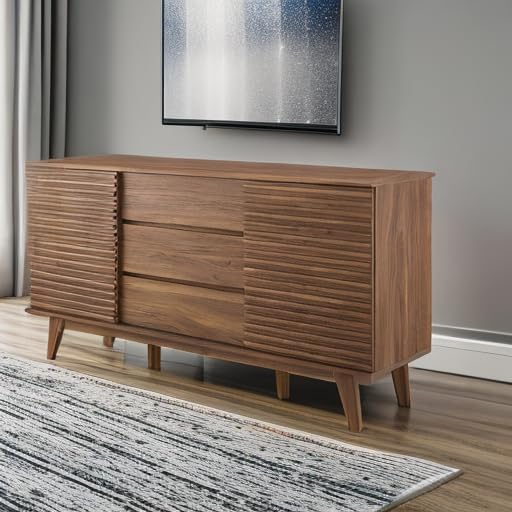 Modern Wooden TV Stand with Storage - Natural Walnut Brown Media Console for Living Room, Lounge, Lobby | Perfect for Entertainment Centers, Home Theater Setup & Living Room Organization