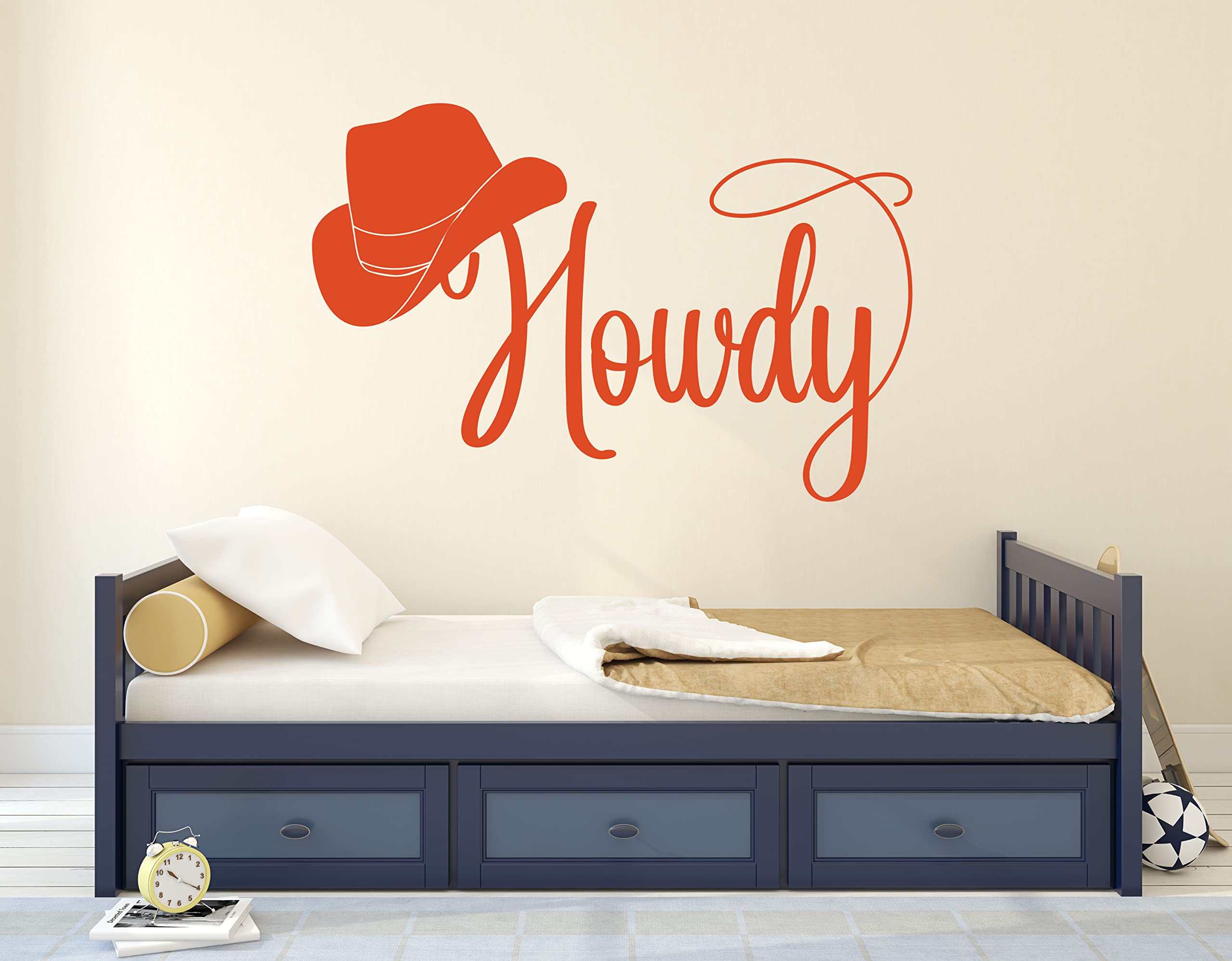 Howdy Vinyl Wall Decal - Custom Western Home Decor with Cowboy Hat Silhouette - Removable Sticker for Bedroom, Barn, Cabin or Game Room - Perfect for Western Themed Parties, Rustic Weddings & Farmhouse Decor