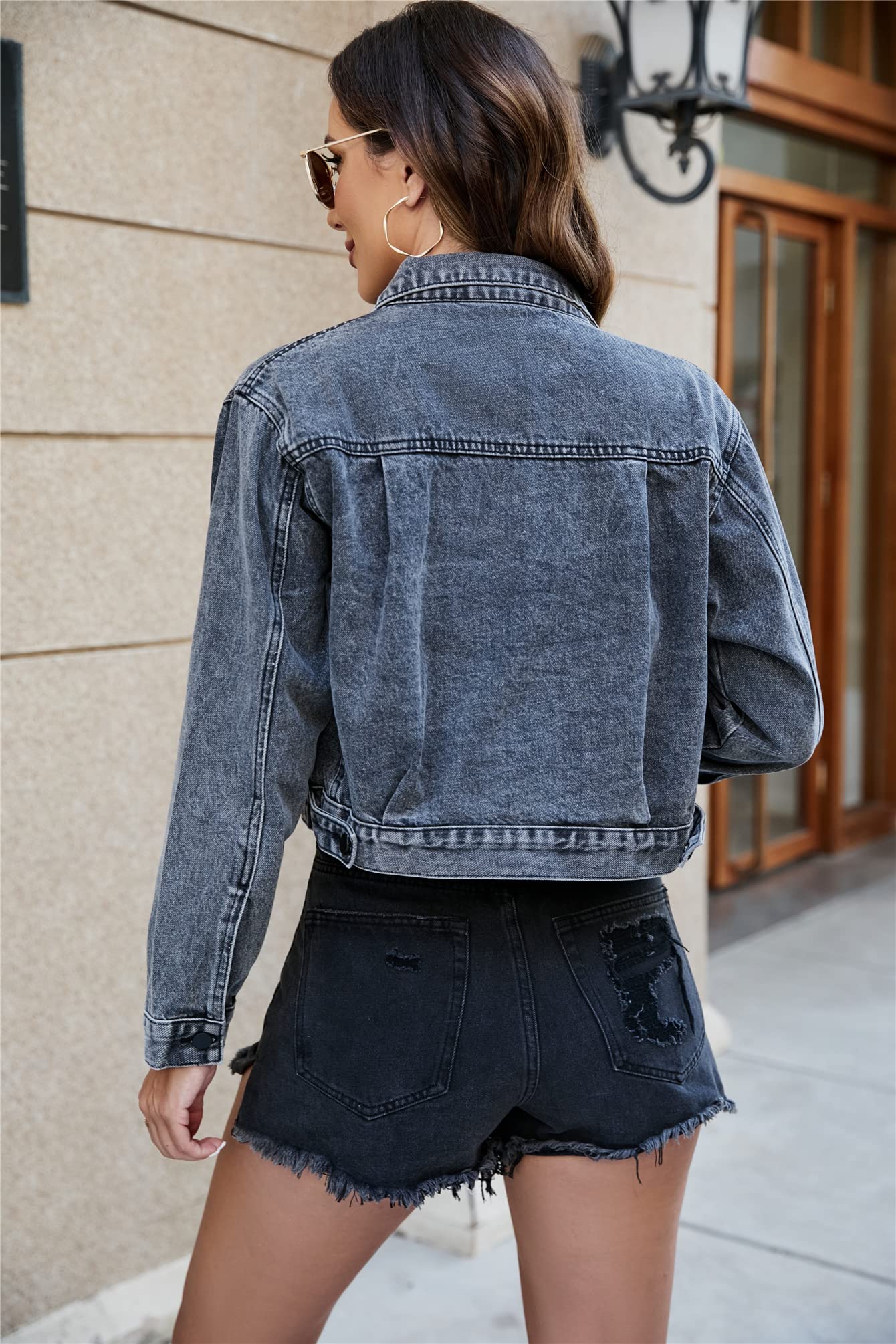 Vintage Women's Denim Crop Jacket - Button Down Casual Jean Coat, Classic Trucker Style for Spring & Fall Fashion | Perfect for Layering, Streetwear, and Everyday Outfits