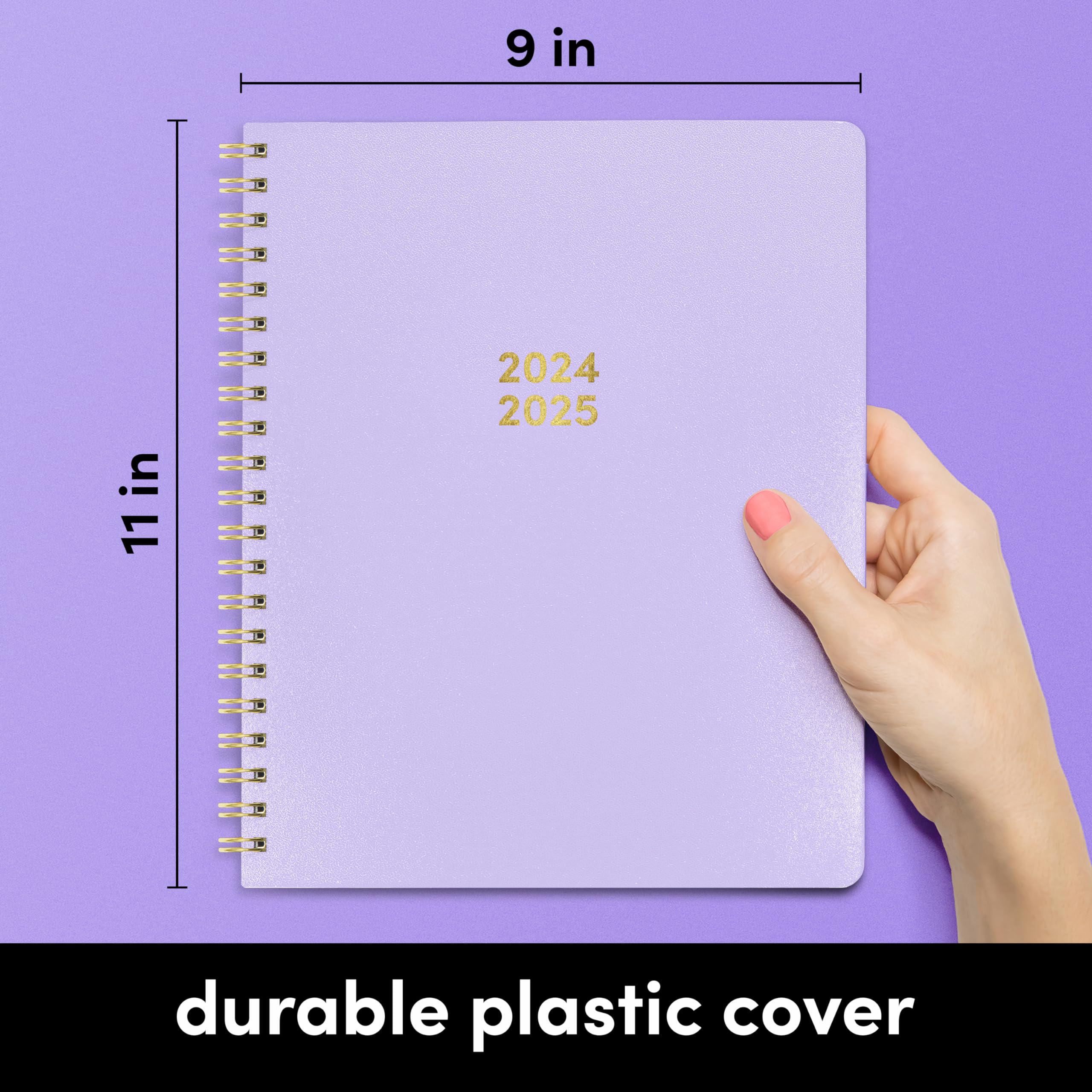 PAPERAGE 17 Month Academic Planner 2024-2025 - Weekly & Monthly Calendar Organizer, August 2024 to December 2025, 9x11 Inch Large Size, Lavender Purple - Perfect for Students, Teachers & Office Professionals
