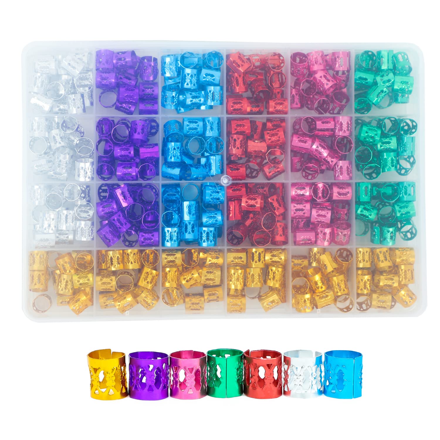 400pcs Colorful Aluminum Hair Beads & Accessories for Braids, Dreadlocks - Adjustable Metal Rings, Cuffs, Clips for Women & Girls (Multi-colored) - Perfect for Parties, Weddings & Everyday Styling