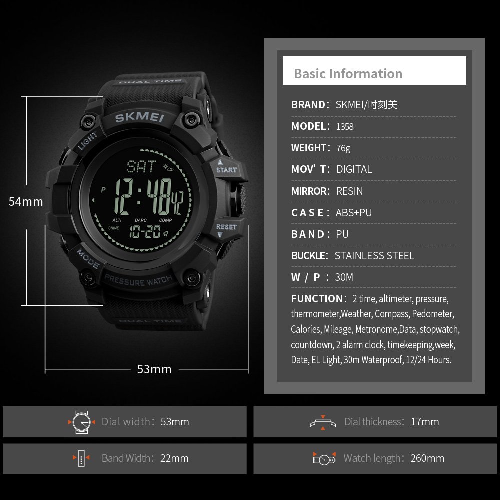 Men's Survival Digital Watch with Compass, Altimeter, Barometer & Thermometer - Outdoor Sports, Hiking, Camping & Fitness Tracker for Adventure Enthusiasts