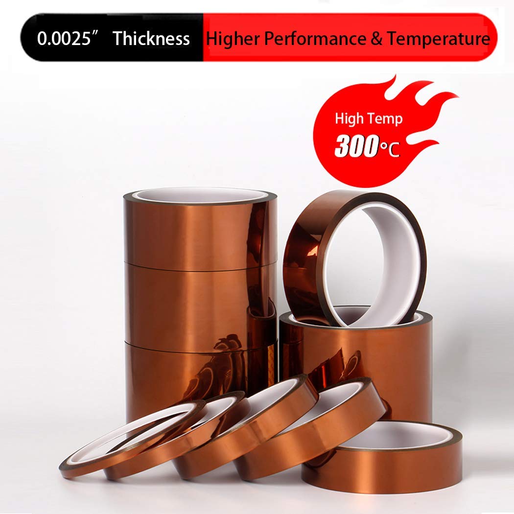 High-Temperature Polyimide Adhesive Tape 1 Mil Thick - Heat Resistant Kapton Tape for 3D Printing, Soldering, Electrical Insulation & Masking (4