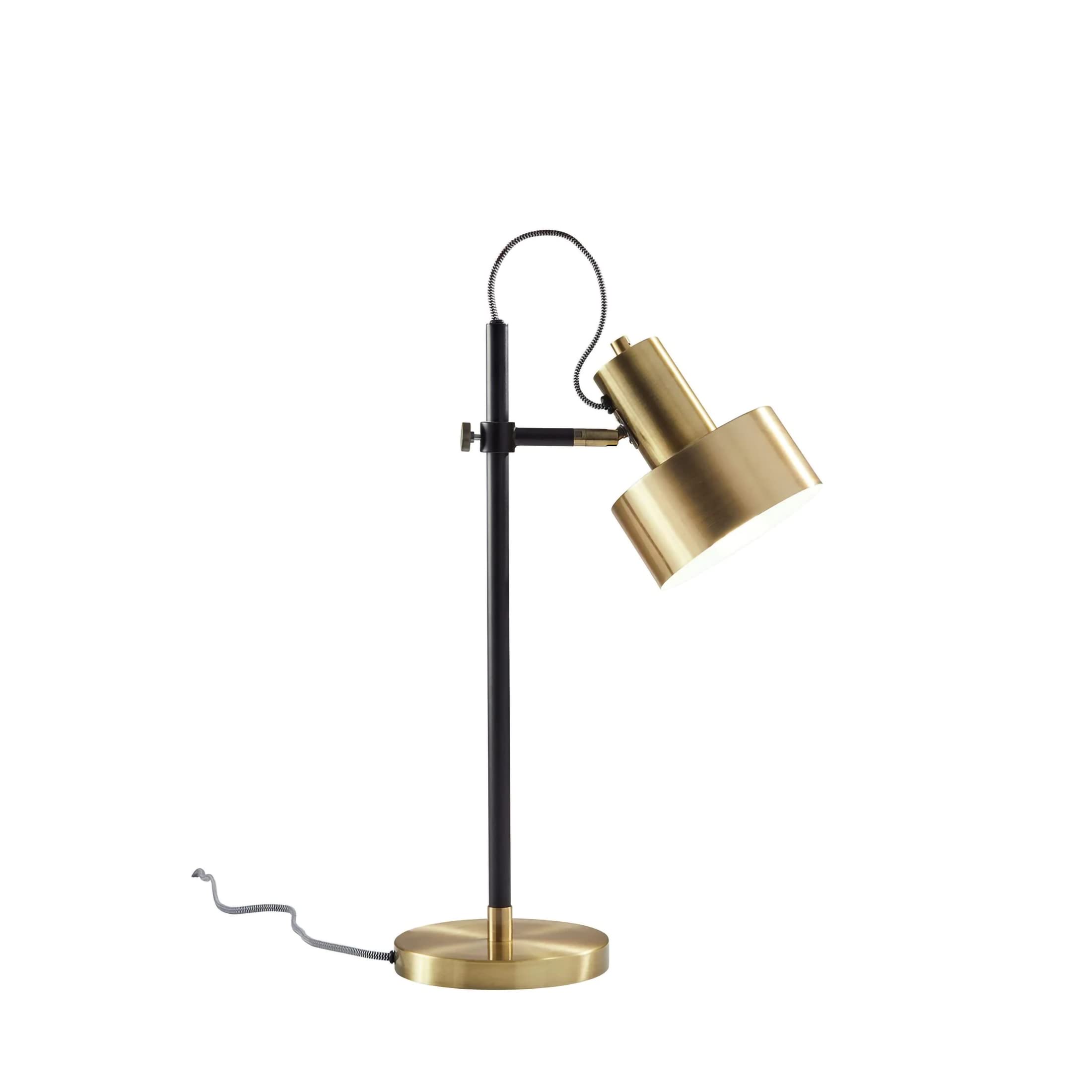 Adesso 3586-01 Clayton Desk Lamp - Matte Black & Antique Brass Finish Adjustable Office Light for Home, Study, or Workspace | Perfect for Reading, Writing & Computer Work