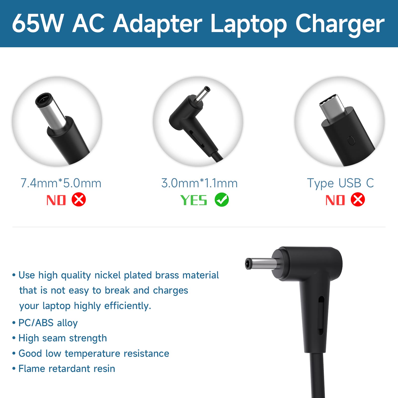 65W Laptop Charger for Acer Chromebook 11 13 14 15 R11 R13 CB3 CB5 C740 C720 C738T C731 & Aspire 1 5 A115-31 A115-32 A515-44 A515-54 A515-55 A515-56 | Compatible with Spin 1 3 5 Swift 1 3 Series | AC Power Adapter Replacement for Home Office Travel Use