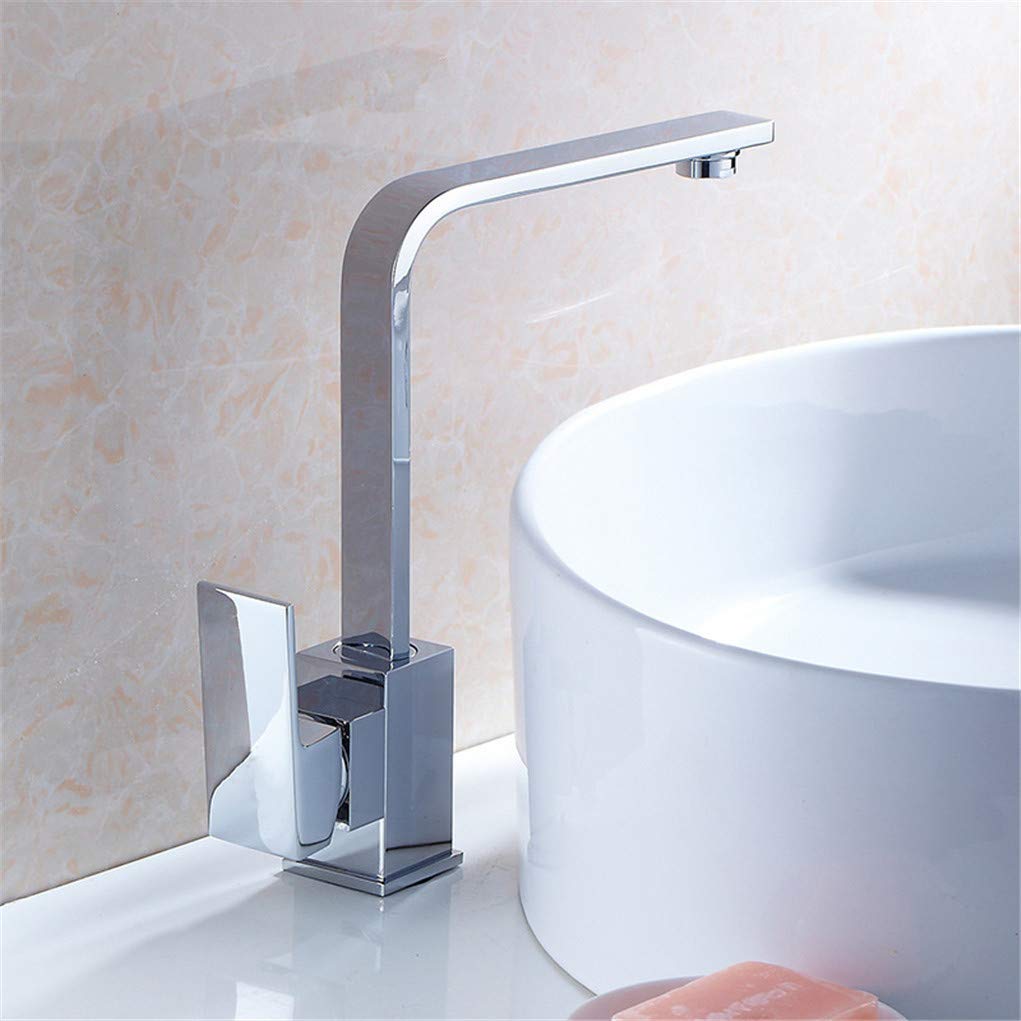 Copper Kitchen Faucet with Cold and Hot Water Mixer, Square Flat Tube, Rotating Water Outlet & Aerator - Perfect for Modern Sinks, Countertops, and Home Renovations