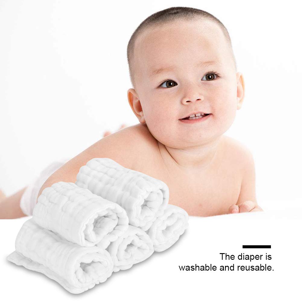 5 Pack Soft Cotton Baby Diapers - Breathable & Washable Reusable Cloth Nappies for Newborns & Toddlers (White) - Perfect for Bathing, Hair Care & Multi-Purpose Infant Use