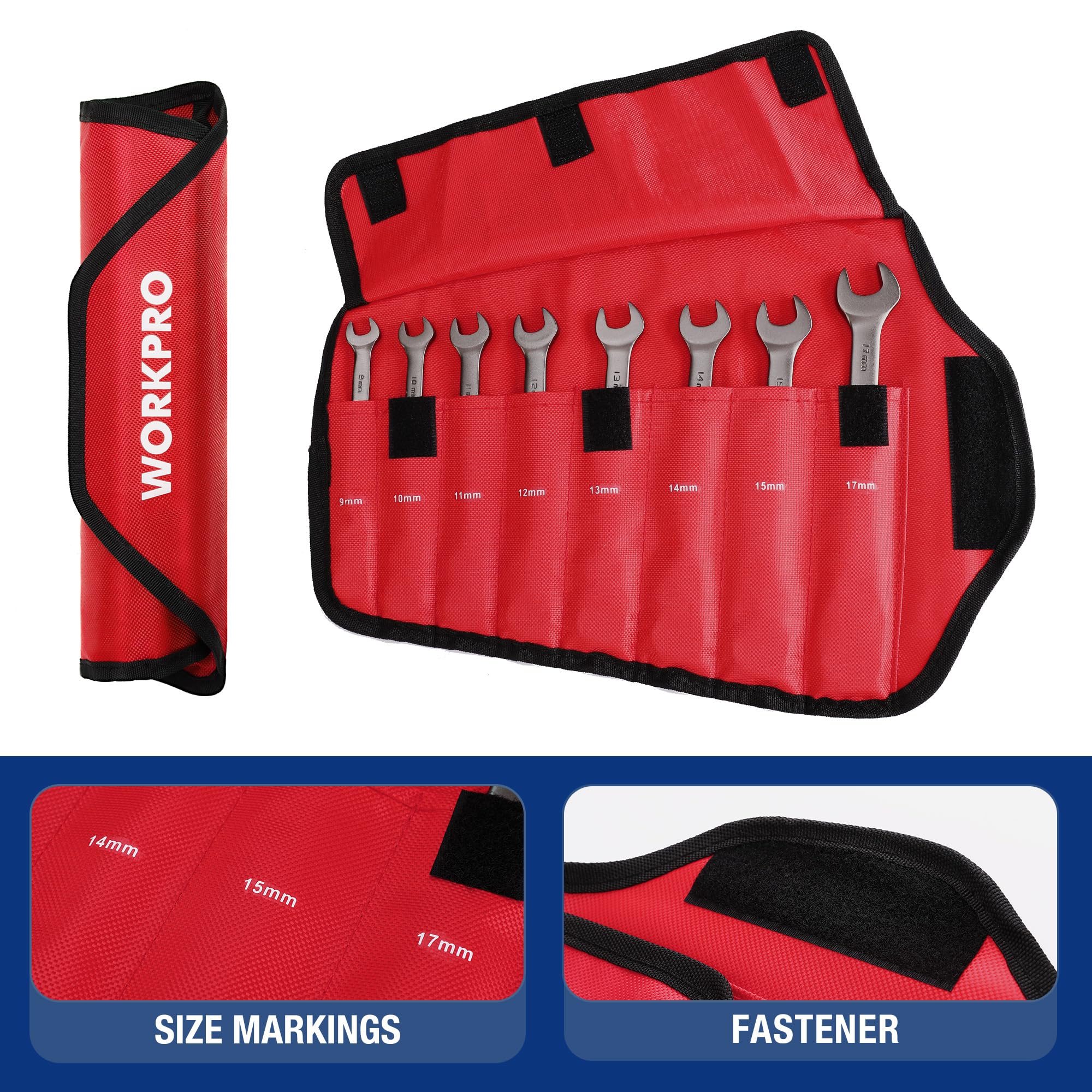 WORKPRO 8-Piece Flex-Head Ratcheting Combination Wrench Set - Metric 9-17mm, 72-Tooth, Chrome Vanadium Steel, Nickel Plated - Perfect for Automotive Repair, DIY Projects & Home Maintenance with Convenient Storage Bag