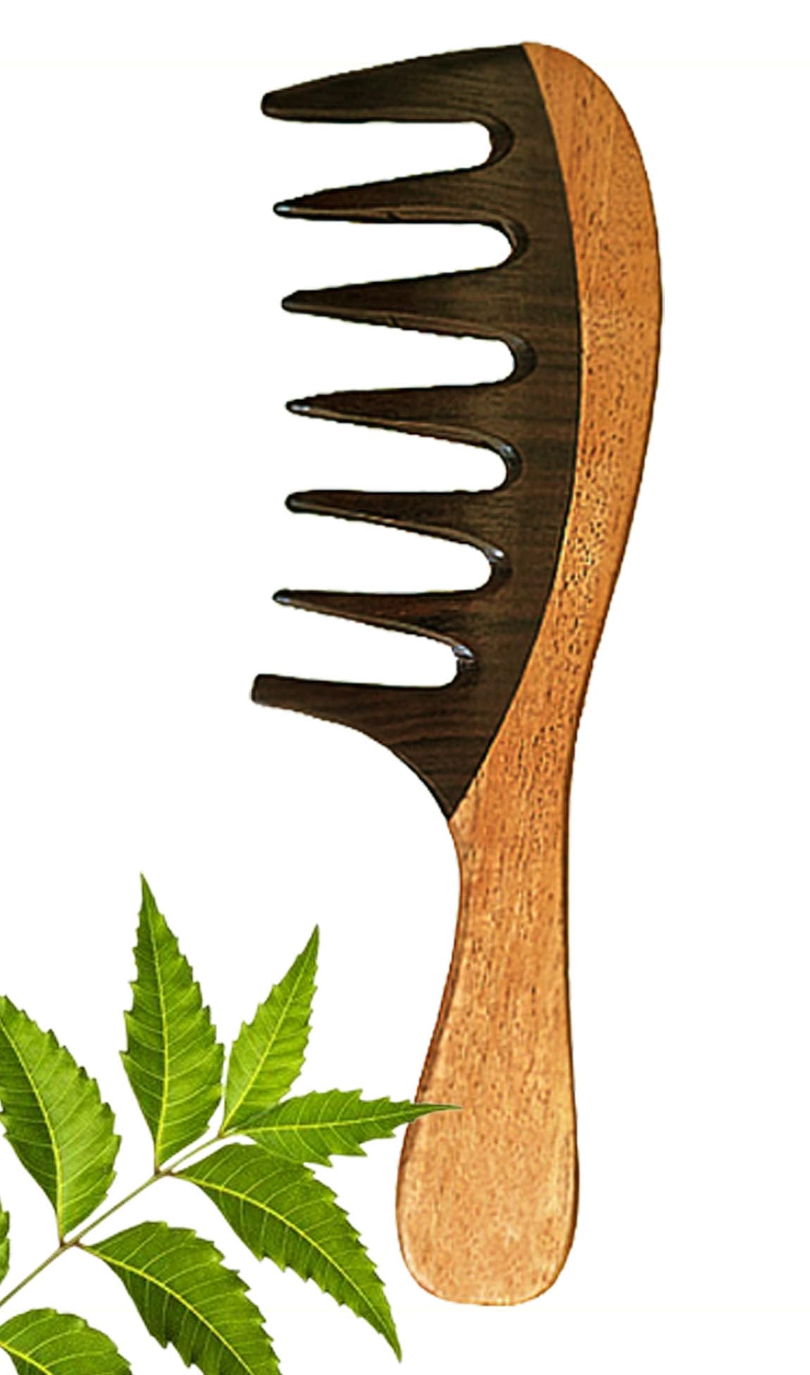 Rufiys Wide Tooth Neem Wooden Comb for Curly Hair - Anti-Dandruff, Hair Growth & Detangling Comb for Women - Perfect for Daily Hair Care, Scalp Massage & Reducing Hair Fall