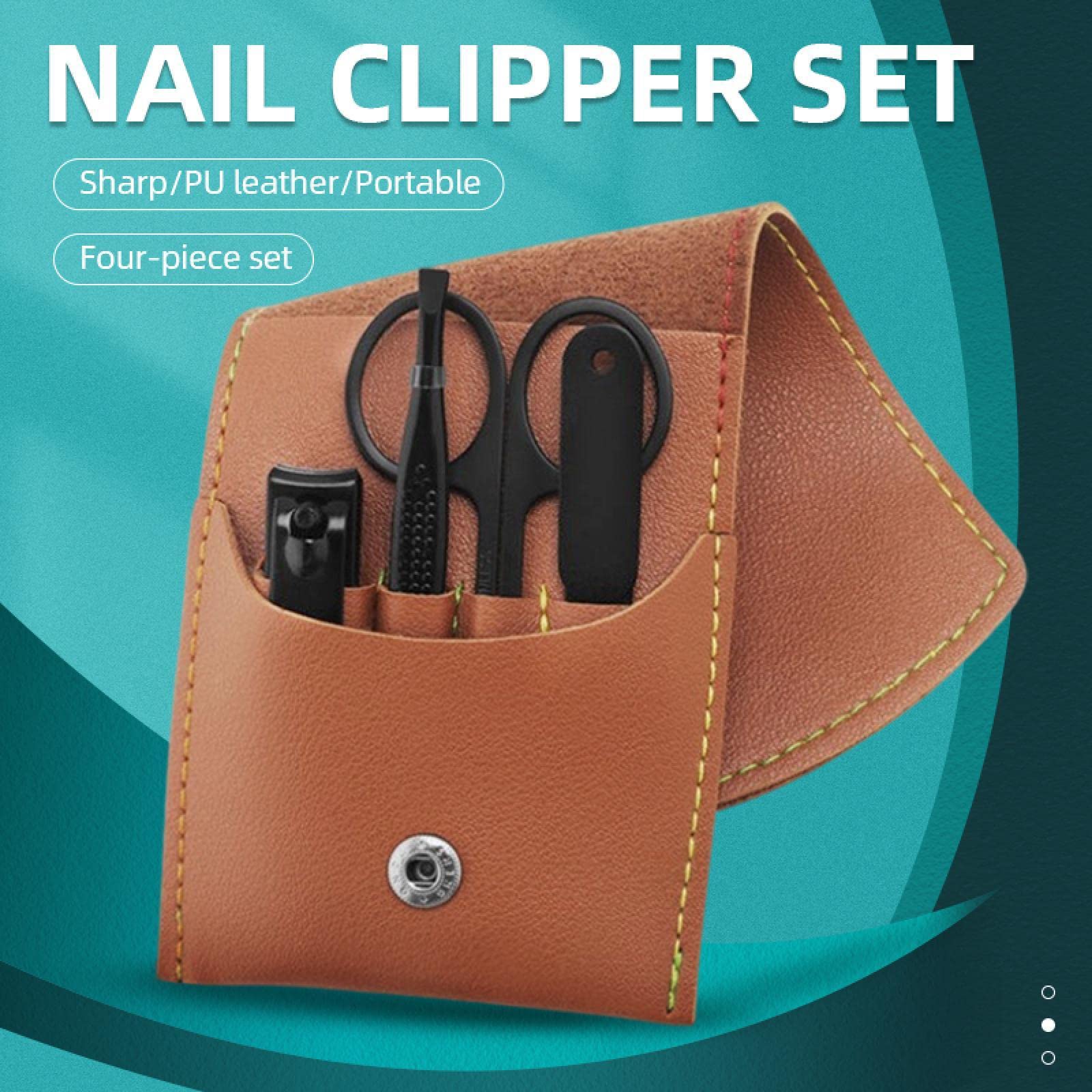 Premium 4-Piece Nail Clipper Set with Scissors, File & Folding Case - Heavy Duty Stainless Steel for Thick Nails - Home, Travel & Manicure Care (Gray) - Perfect Gift for Men & Women