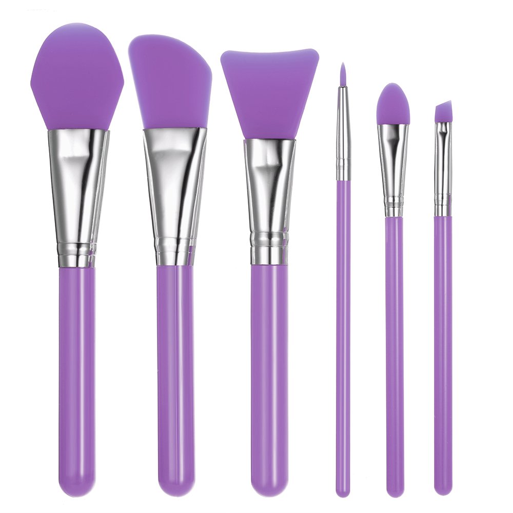 EXCLUZO 6-Piece Professional Makeup Brush Set - Foundation, Eyeshadow, Eyebrow Brushes with Ergonomic Purple Handle - Perfect for Daily Makeup, Contouring & Beauty On-The-Go