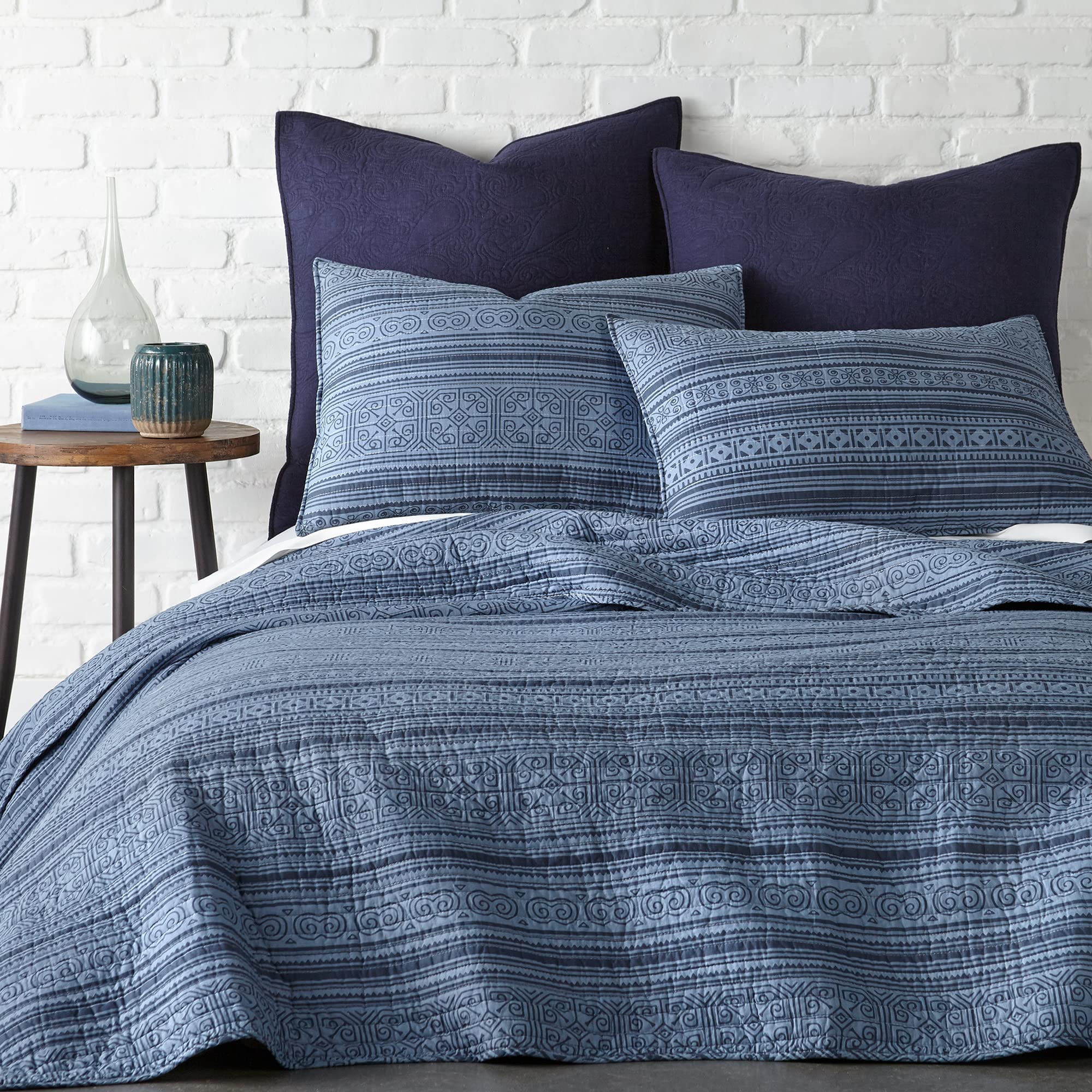 Levtex Home Tolteca Indigo King Quilt Set - 100% Cotton Geometric Bedding for King Size Beds | Perfect for Modern & Bohemian Bedroom Decor
