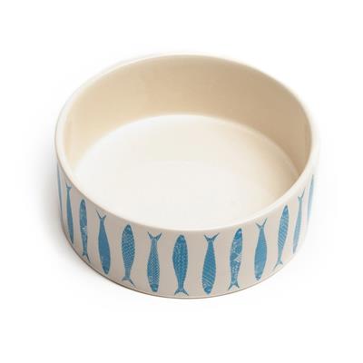 Premium Ceramic Pet Bowl with Sardine Print - Elegant Decorative Cat & Dog Food Dish - Perfect for Home, Kitchen, or Gift Giving
