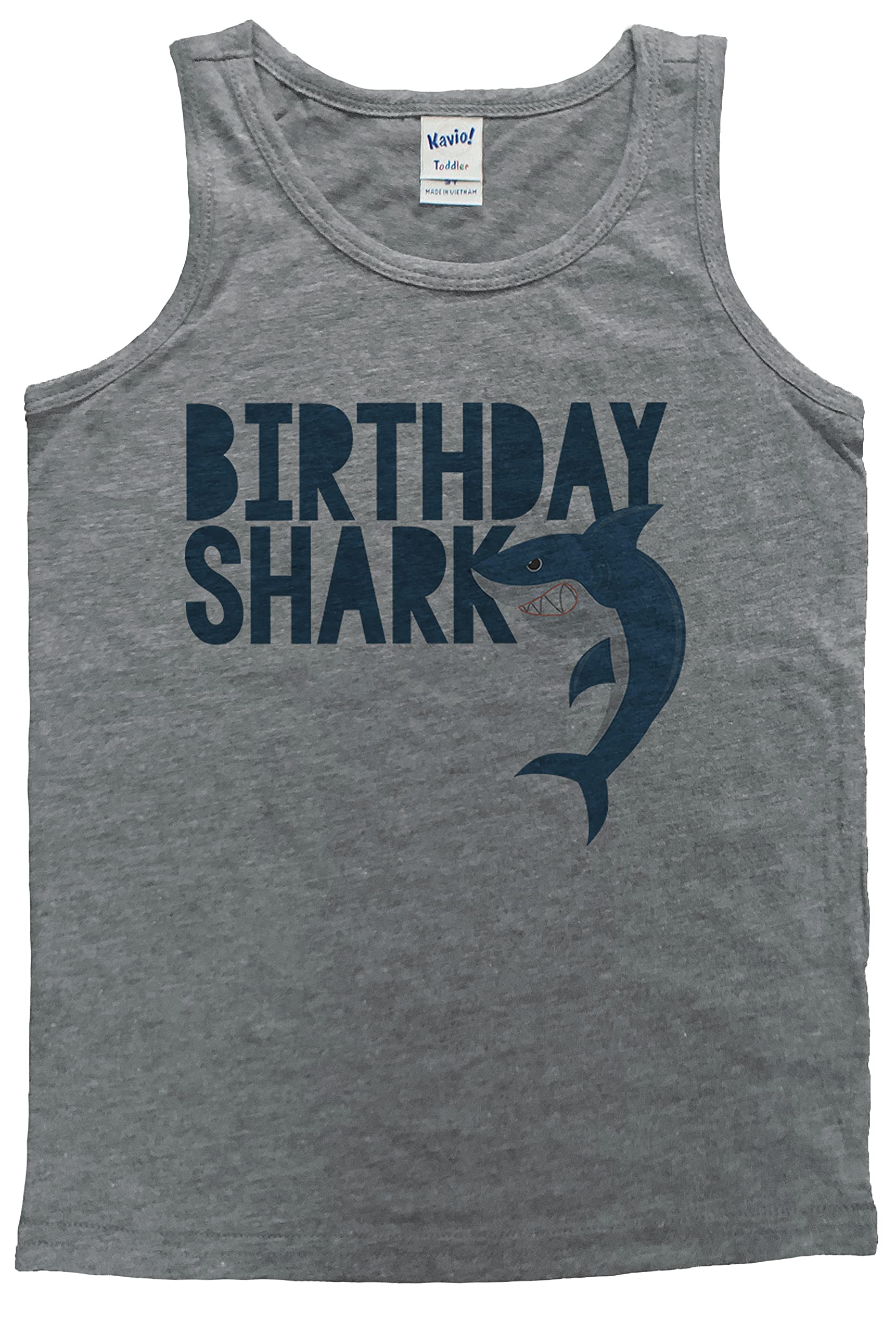 Kids Shark Birthday Tank Top - Soft Grey Cotton Toddler T-Shirt for Boys & Girls | Perfect for Birthday Parties, Beach Outfits & Summer Casual Wear