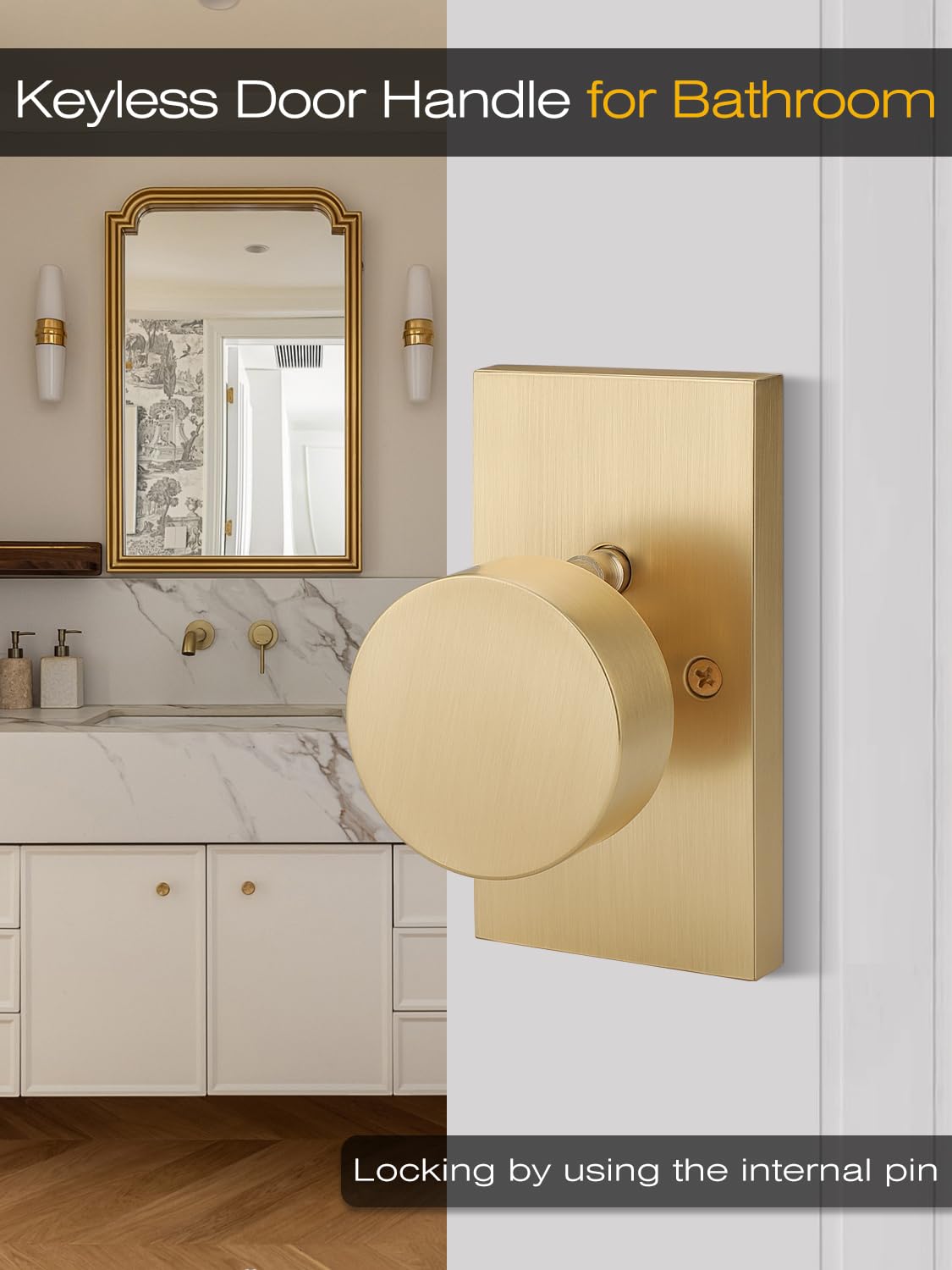EHOMEWARE 3-Pack Gold Privacy Door Knobs with Lock - Bedroom & Bathroom Interior Door Handles, Reversible for Left/Right Doors, Rectangular Base - No Key Needed for Home, Office, or Apartment Use
