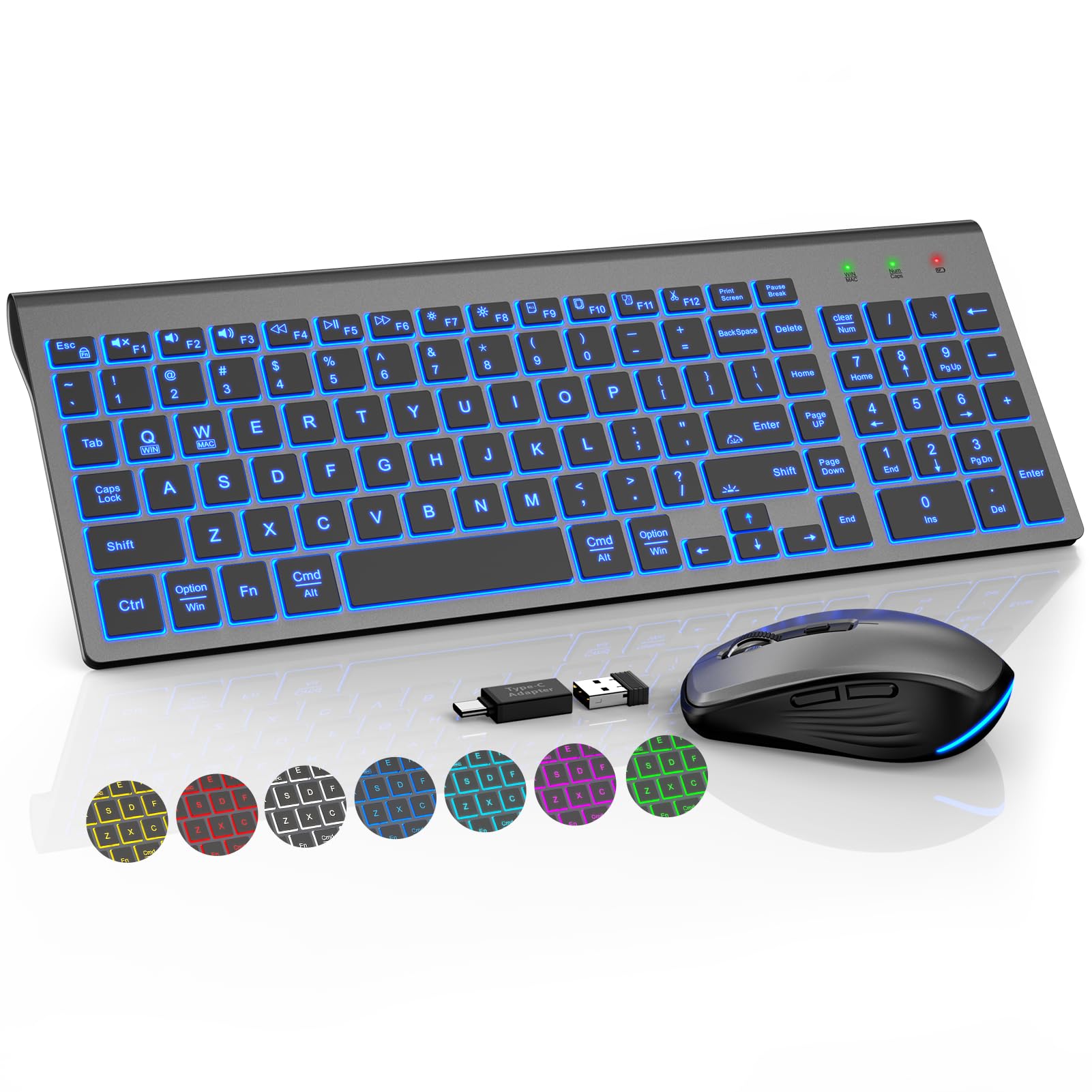 Wireless Keyboard and Mouse Combo with Backlit - Slate Gray | Ergonomic Design for Office, Gaming & Home Use