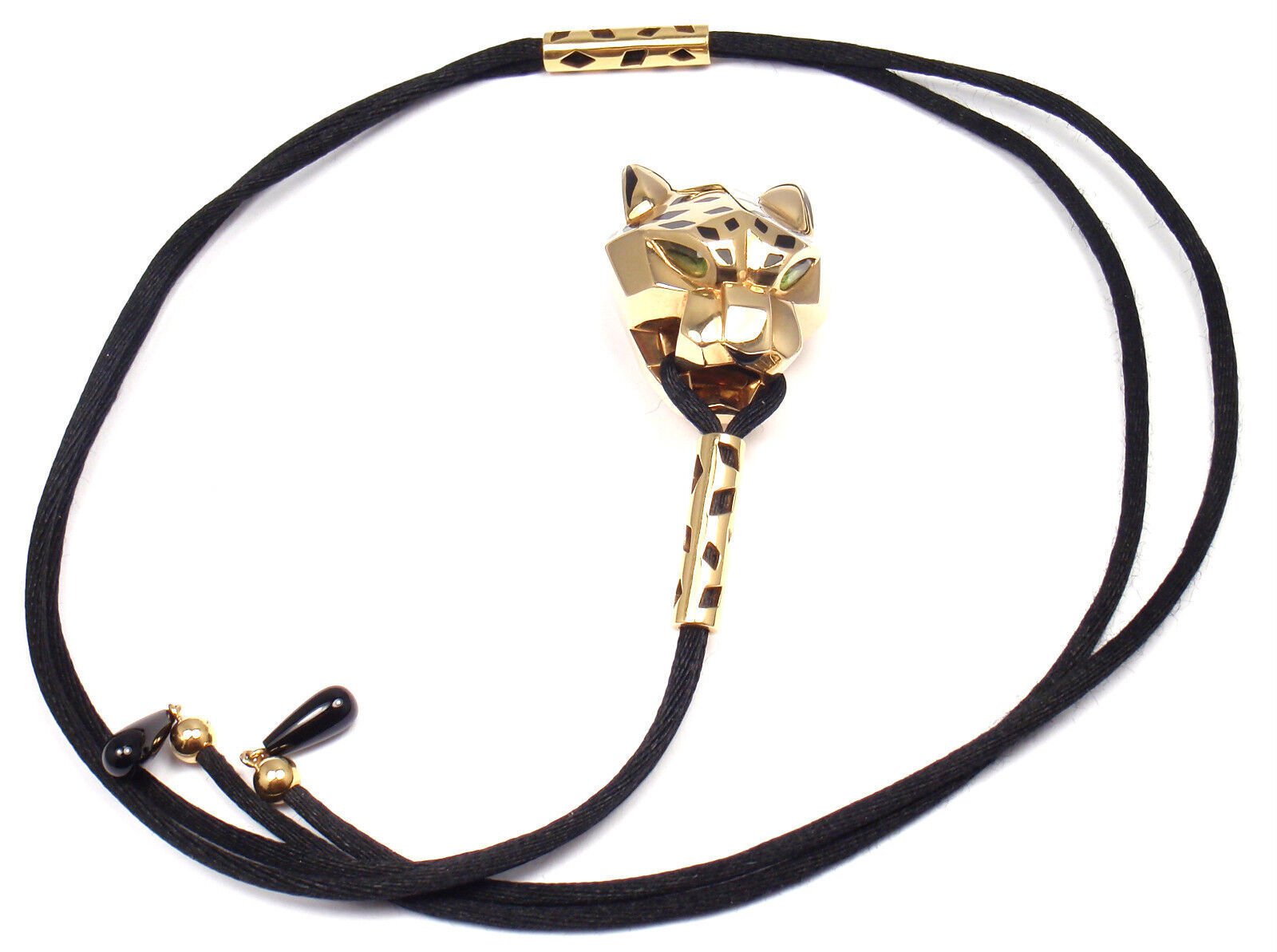 Authentic Cartier Panther Panthere 18k Yellow Gold Emerald Lacquer Cord Necklace - Luxury Jewelry for Women, Elegant Gift for Birthday & Anniversary | Perfect for Parties, Weddings & Special Occasions