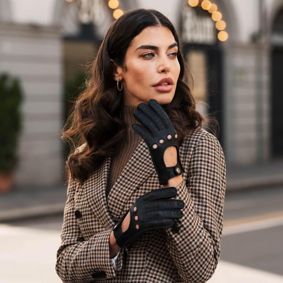 Premium Women's Winter Gloves - Maria Black Genuine American Deerskin Leather Driving Gloves (Black) - Warm & Stylish for Cold Weather Commuting, Driving & Outdoor Activities