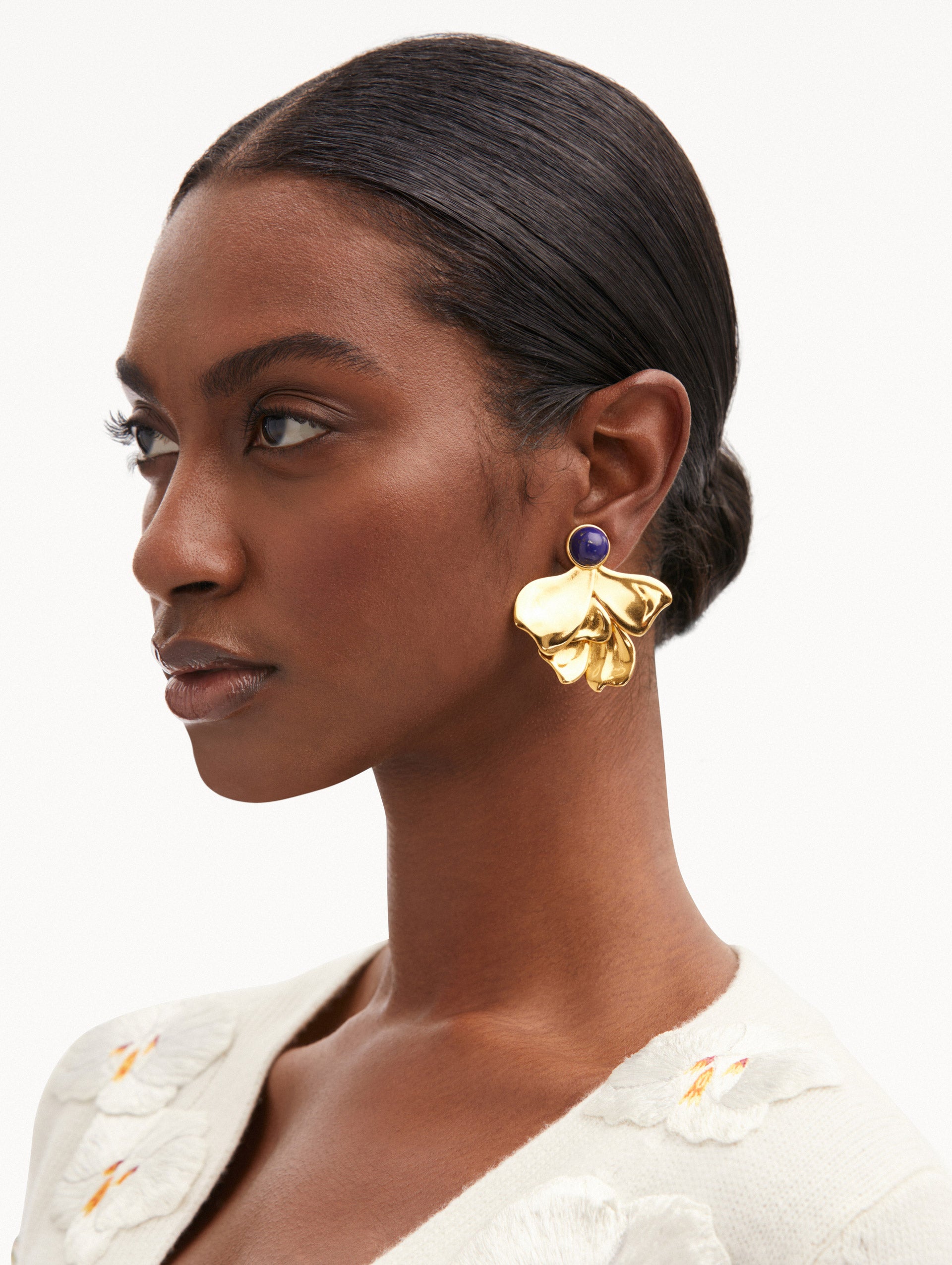 Cabochon Petal Clip-On Earrings for Women - Fashionable Non-Pierced Earrings for Parties, Weddings & Everyday Wear