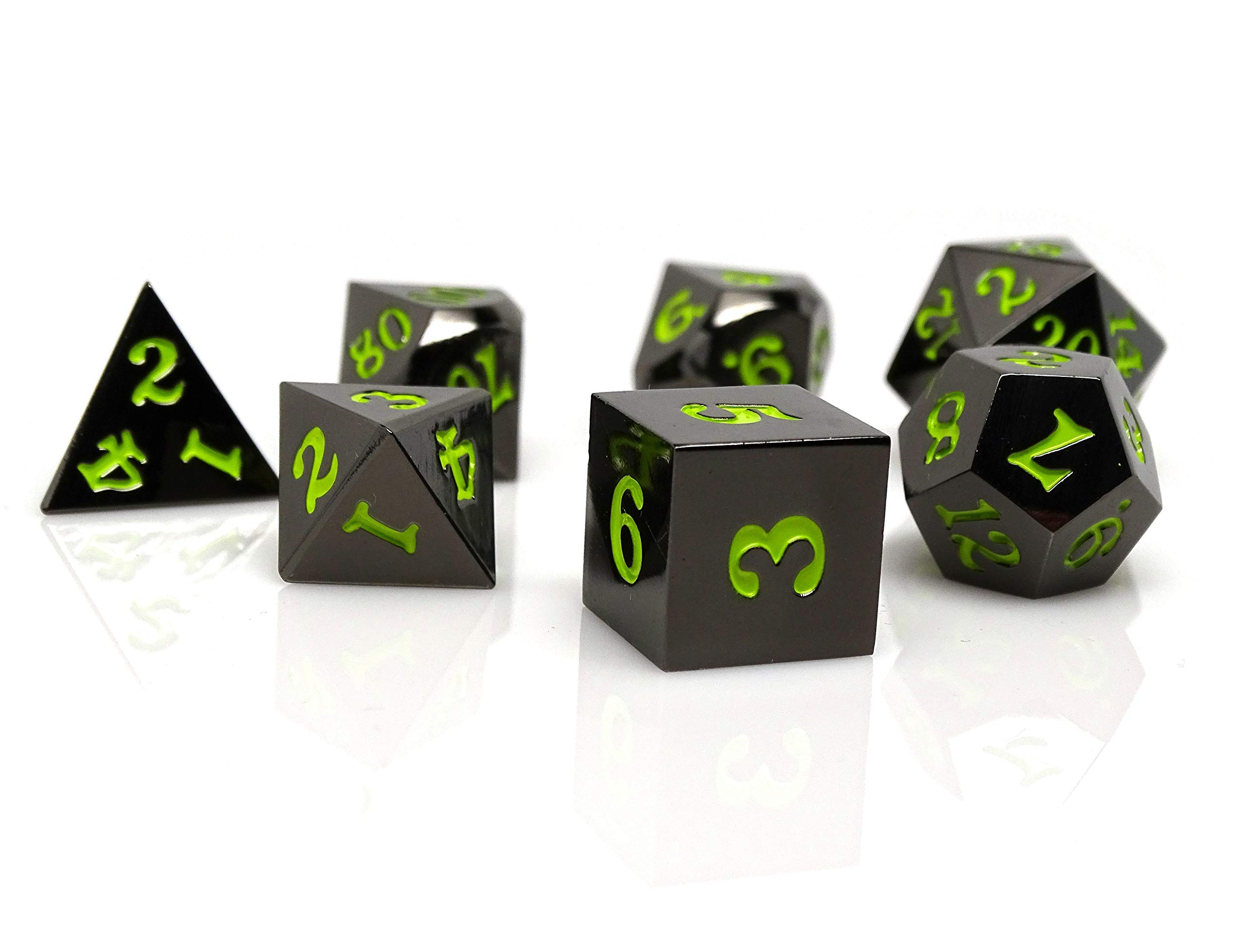 Premium Gun Metal Dice Set (7-Piece) - Lime Green for D&D, RPG, and Tabletop Gaming - Perfect for Dungeons & Dragons, Pathfinder, and Board Game Enthusiasts