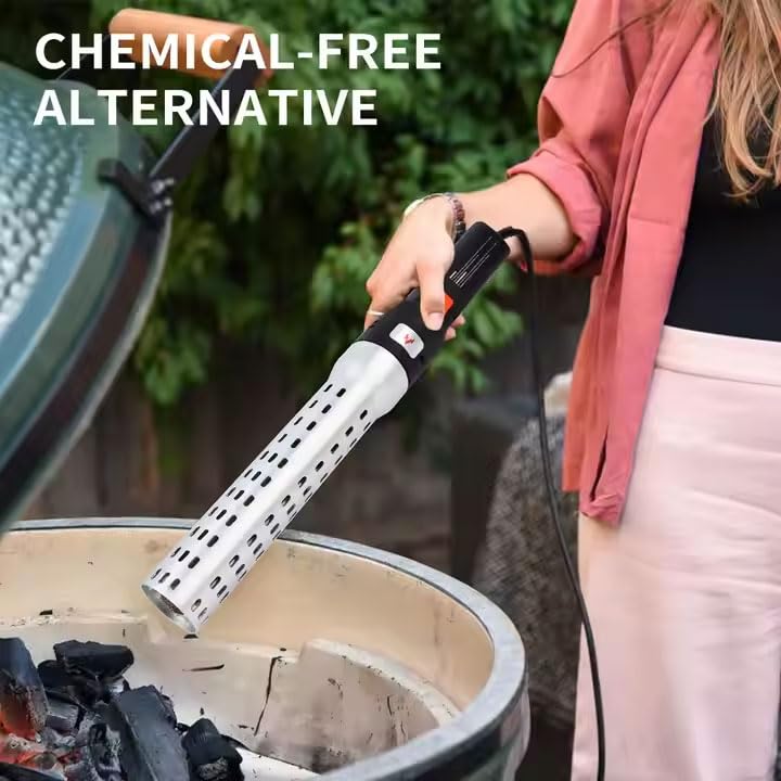 Electric Fire Starter for BBQ & Grill - Chemical-Free Charcoal & Smoker Lighter with Built-In Blower - Perfect Father's Day Gift (Silver) | Ideal for Camping, Backyard Grilling & Outdoor Cooking