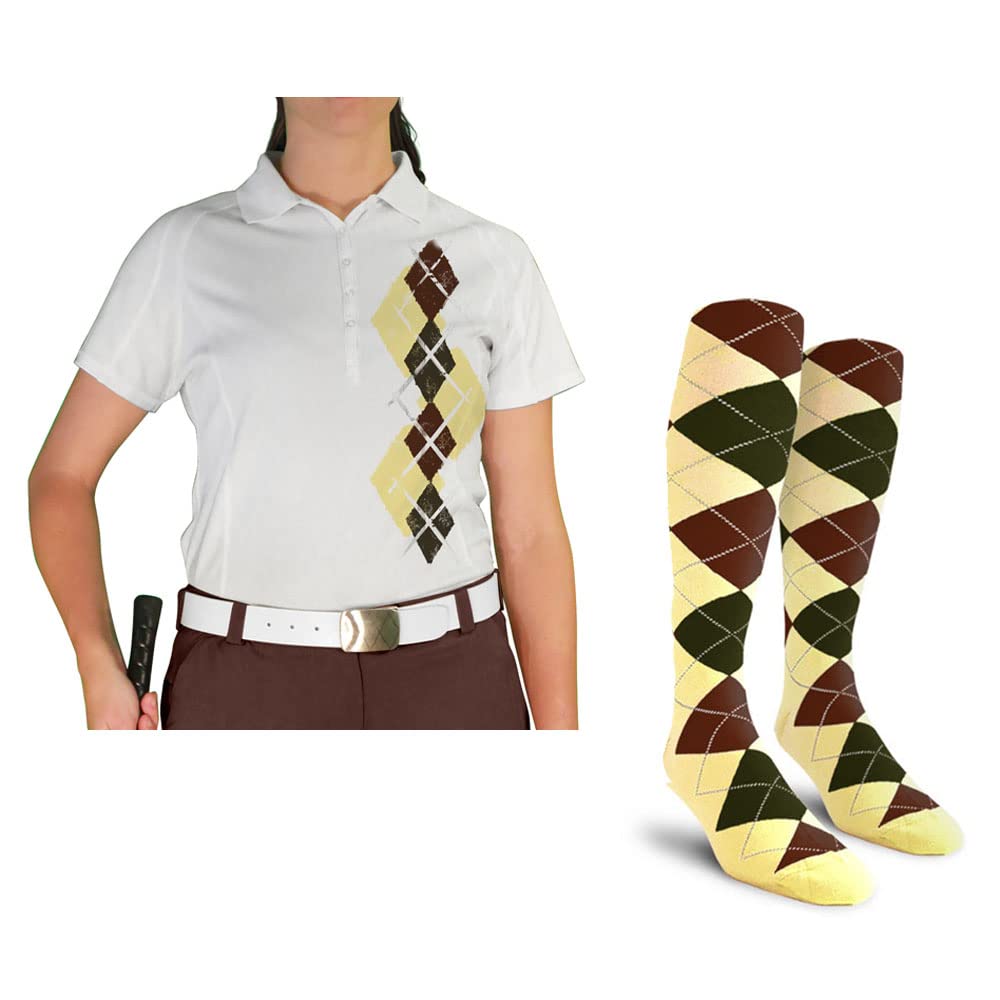 Dry Fit Short Sleeve Graphic Golf Polo Shirt with Socks for Women - Argyle Paradise (A-Z) | Moisture-Wicking Performance Top for Golf, Tennis & Casual Wear