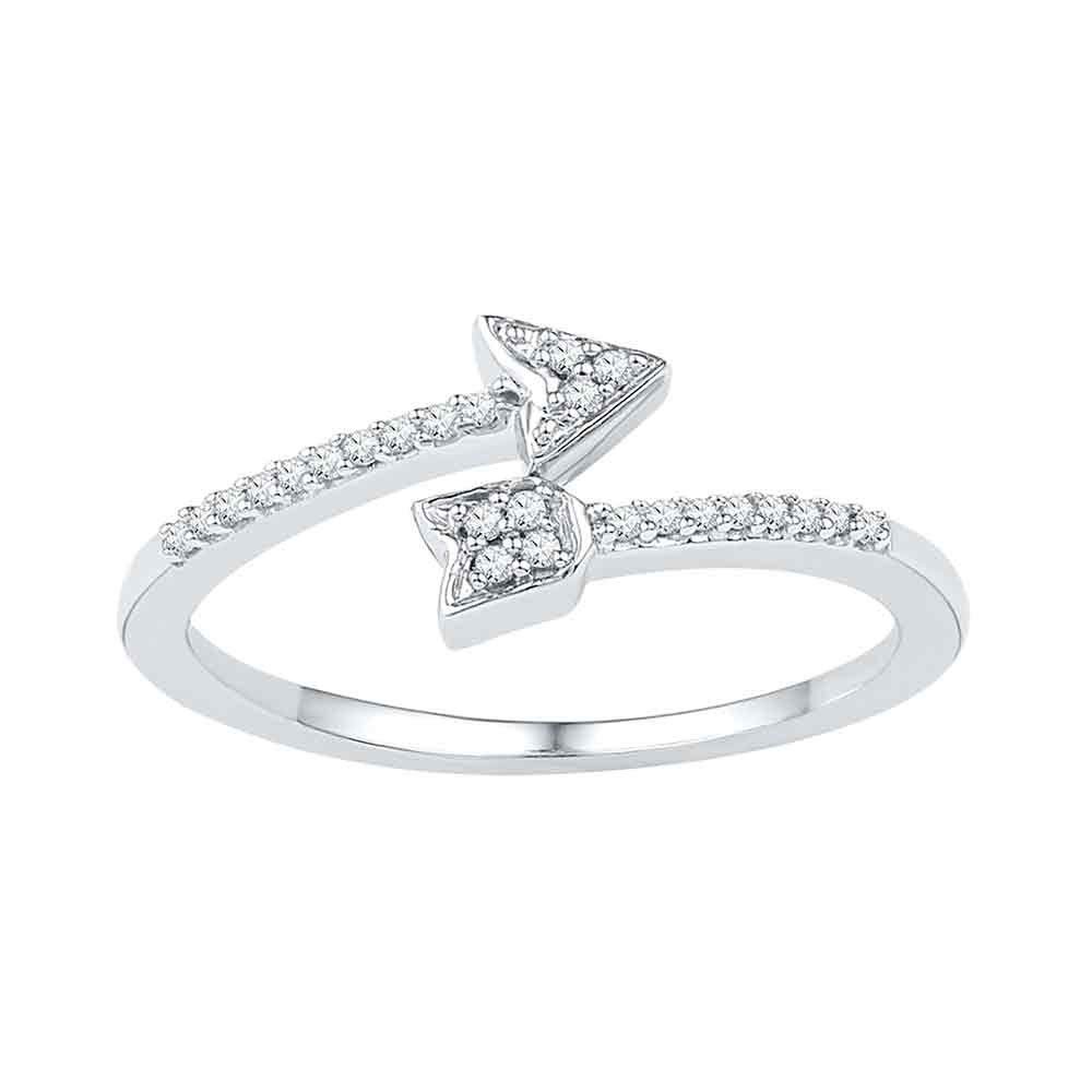 10K White Gold Women's Round Diamond Split Arrow Band Ring - 1/12 CTTW, Elegant Stackable Wedding Band, Perfect for Anniversary Gifts & Everyday Wear