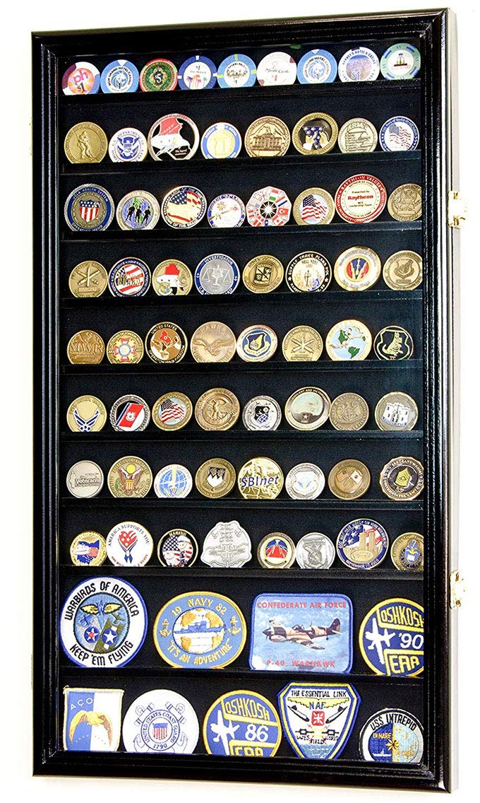 Military Challenge Coin Display Case with UV Protection - Black Finish for Collectors, Awards & Office Decor | Wall Mount or Tabletop Display