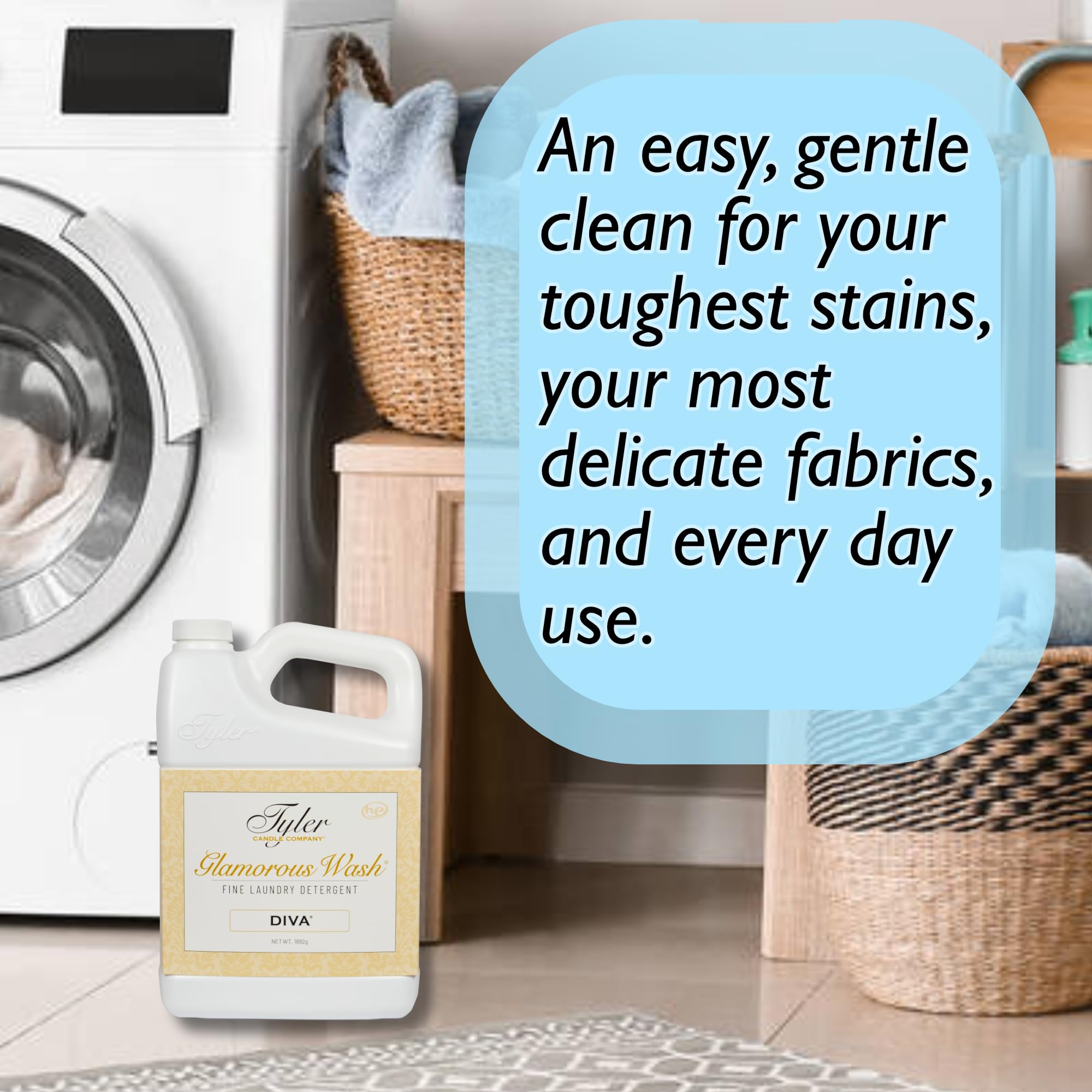 Tyler Candle Glamorous Wash Laundry Detergent - 64 oz Diva Bundle with Mixer Melts, Autoglam Freshener & Degreaser Pen | Luxury Scented Laundry Care for Clothes, Linens & Home | Perfect for Everyday Laundry, Special Fabrics & Car Interior Refresh