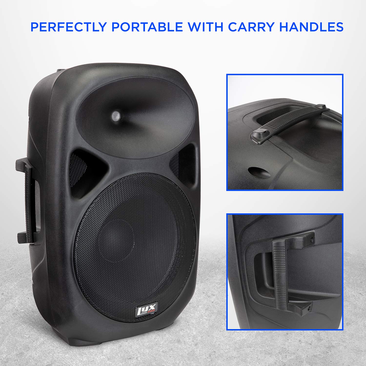 LyxPro 15 Inch Portable PA Speaker System with Bluetooth, MP3, USB, SD Card Slot - Rechargeable Battery, Foldable Handle & Wheels for Outdoor Events, Parties, and Live Performances
